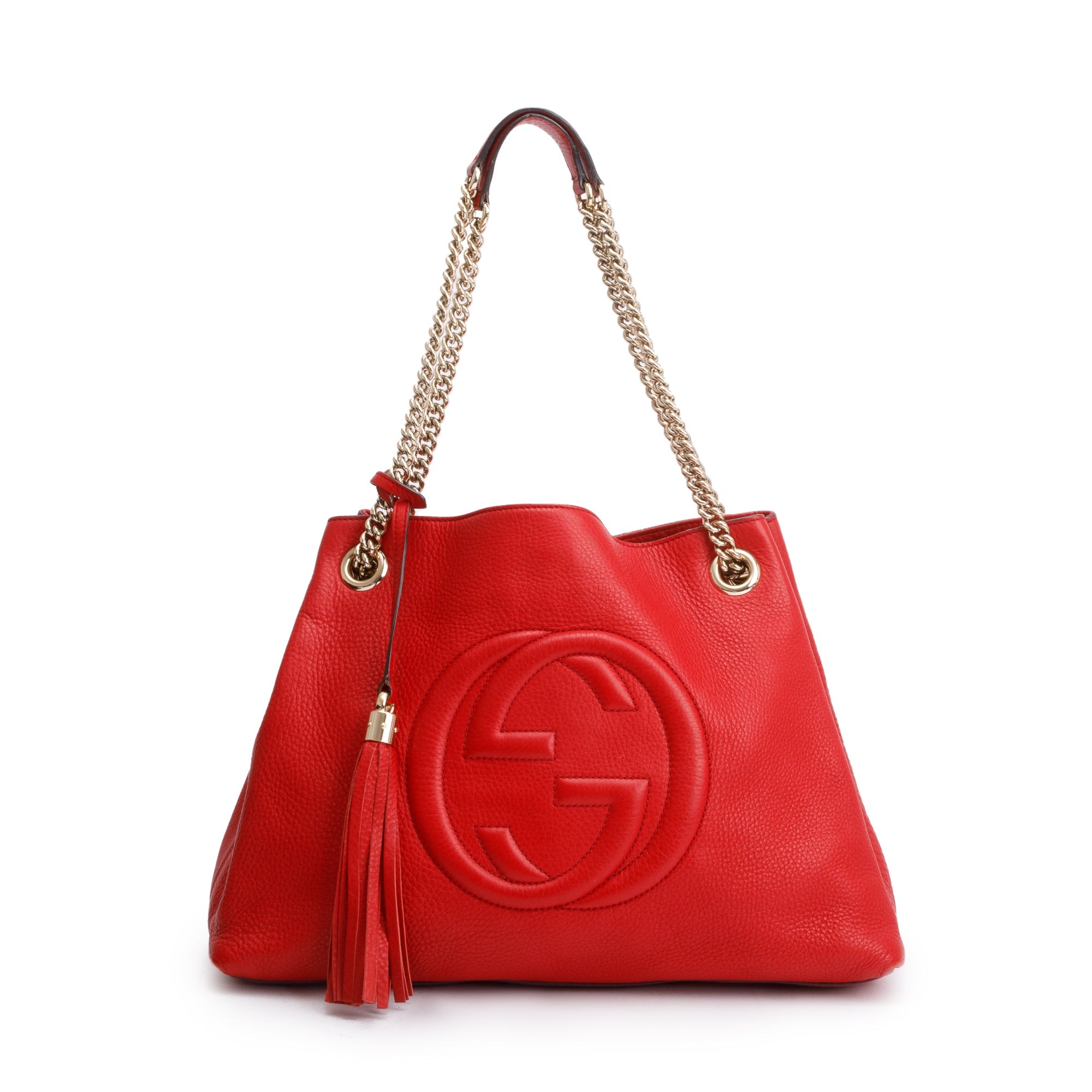 Gucci Red Pebbled Calfksin Leather Medium Soho Chain Tote