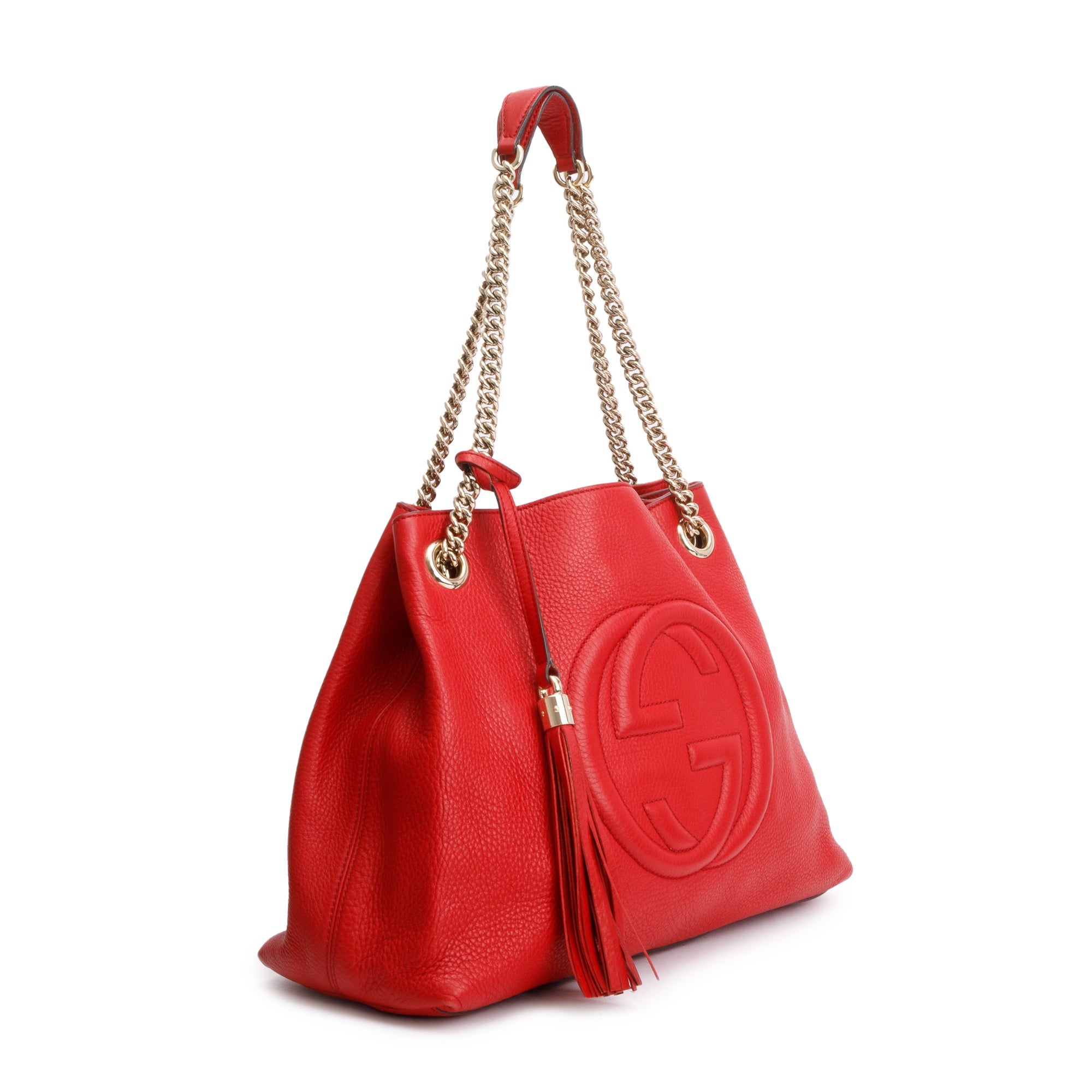 Gucci Red Pebbled Calfksin Leather Medium Soho Chain Tote