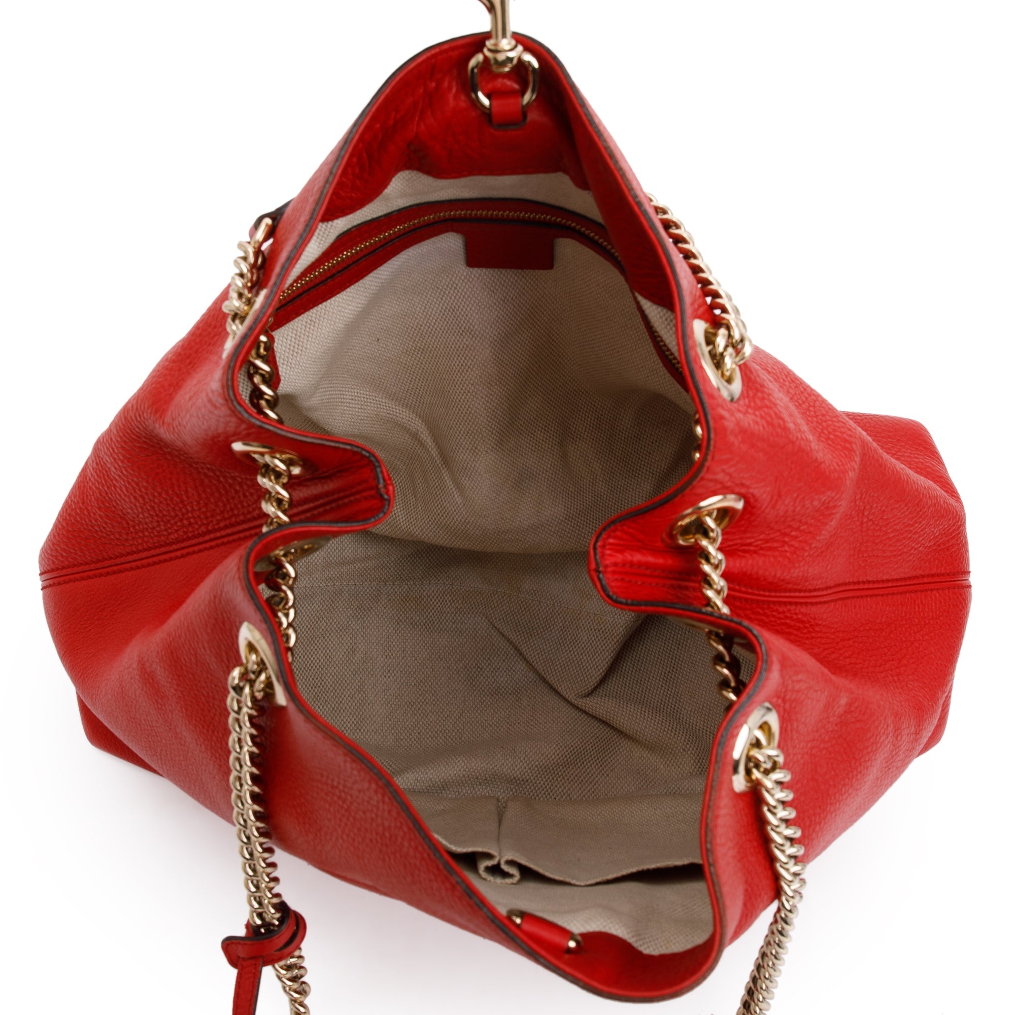 Gucci Red Pebbled Calfksin Leather Medium Soho Chain Tote