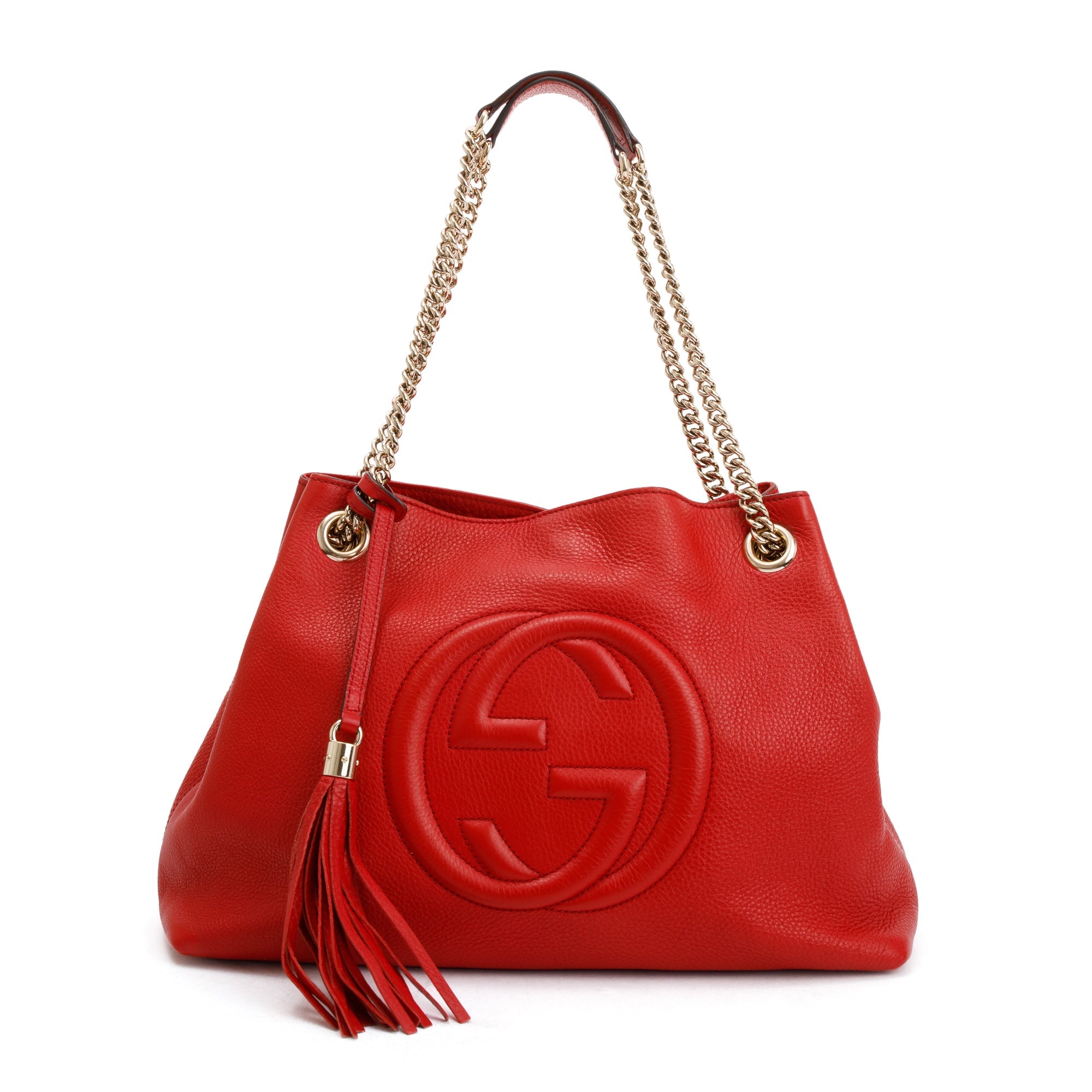 Gucci Red Pebbled Calfksin Leather Medium Soho Chain Tote