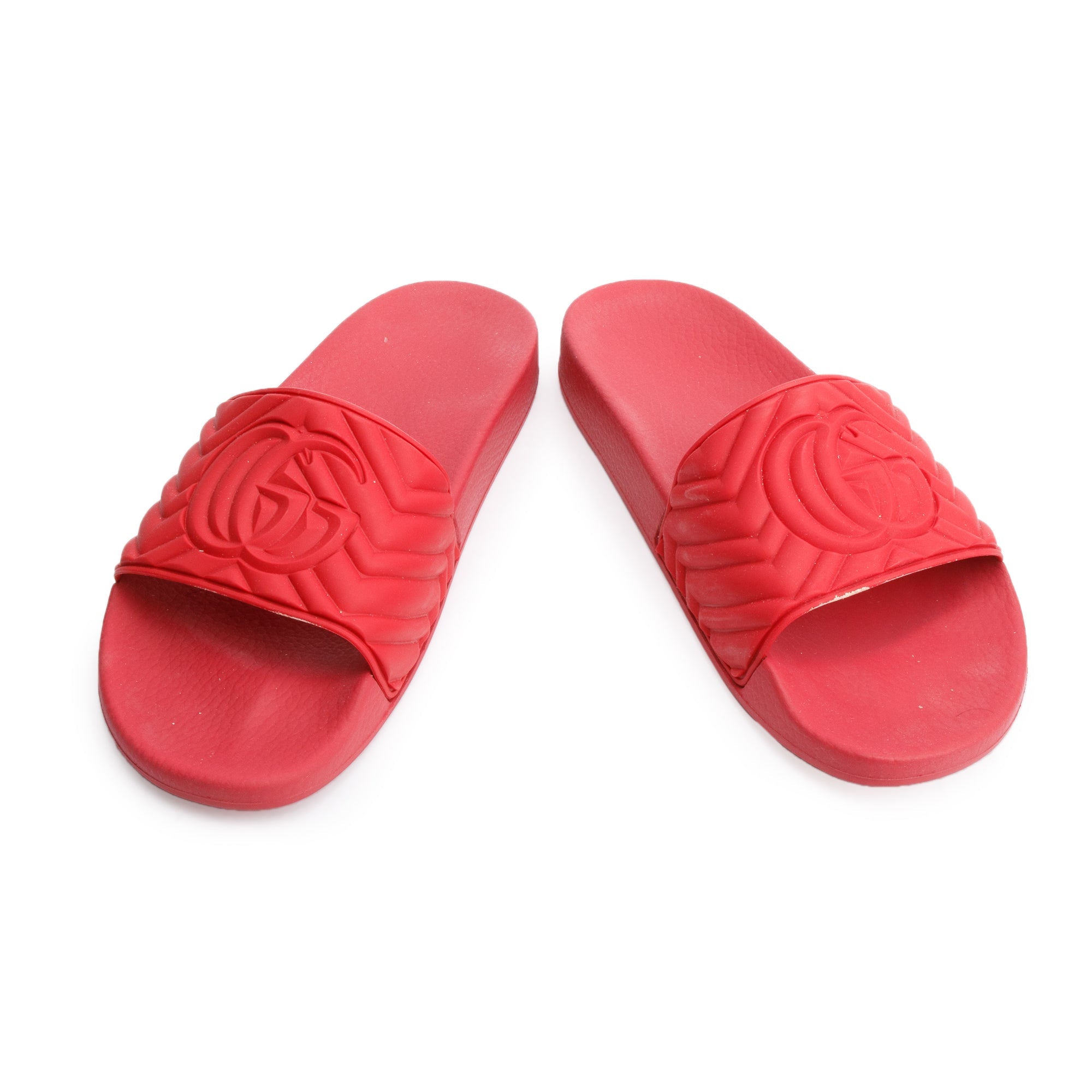 Gucci Red Rubber Double G Logo Slides, Size 11 w/ Box