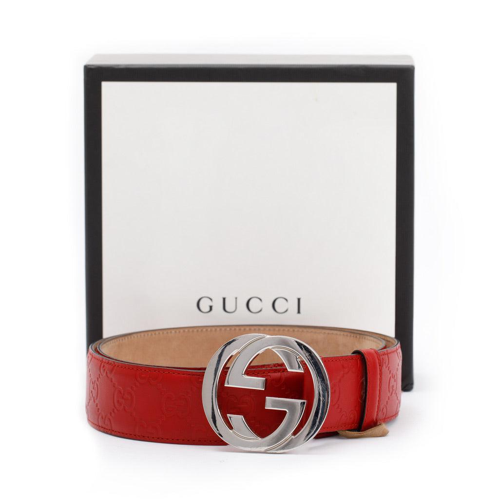 Gucci Red Signature Leather Belt with G Buckle w/ Box
