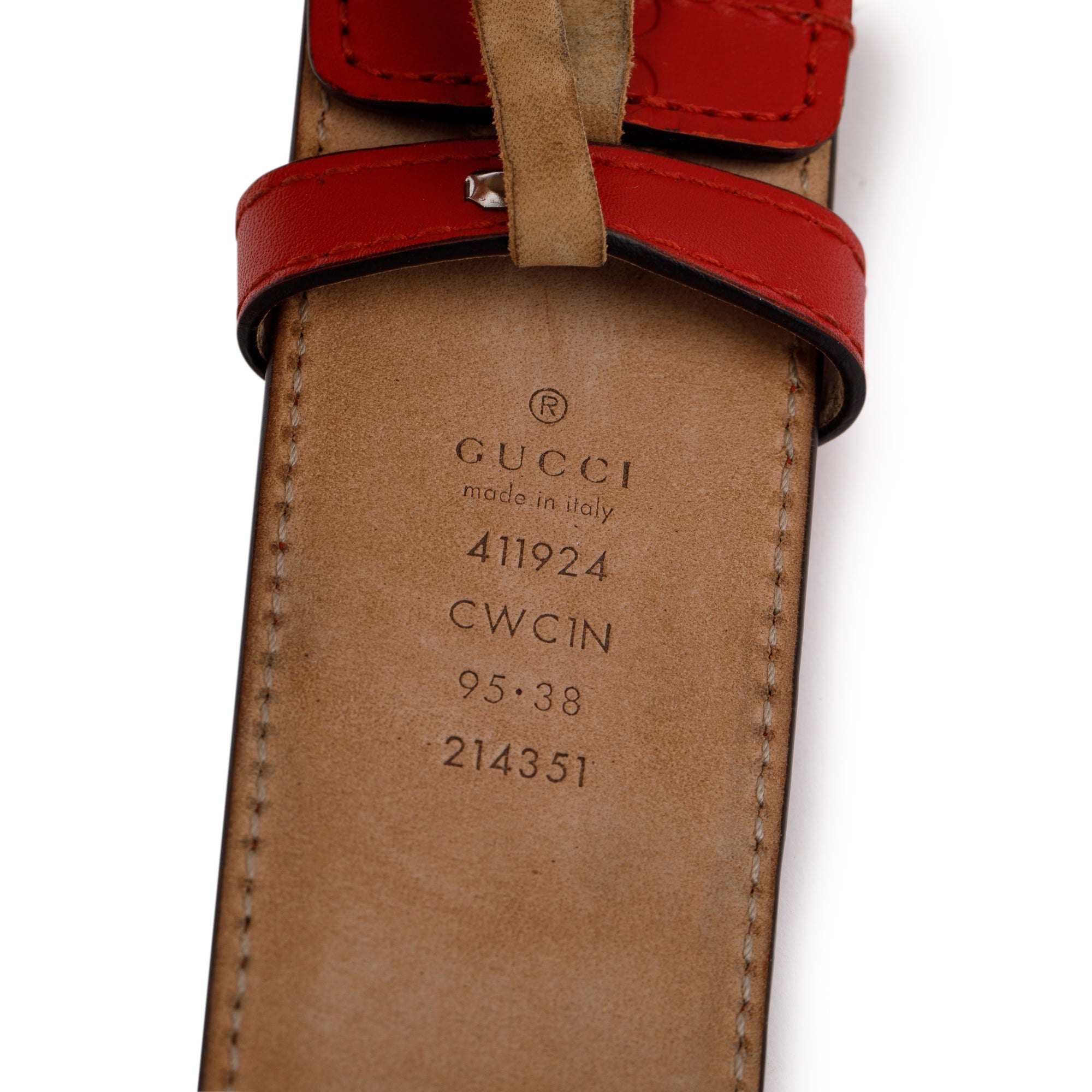 Gucci Red Signature Leather Belt with G Buckle w/ Box