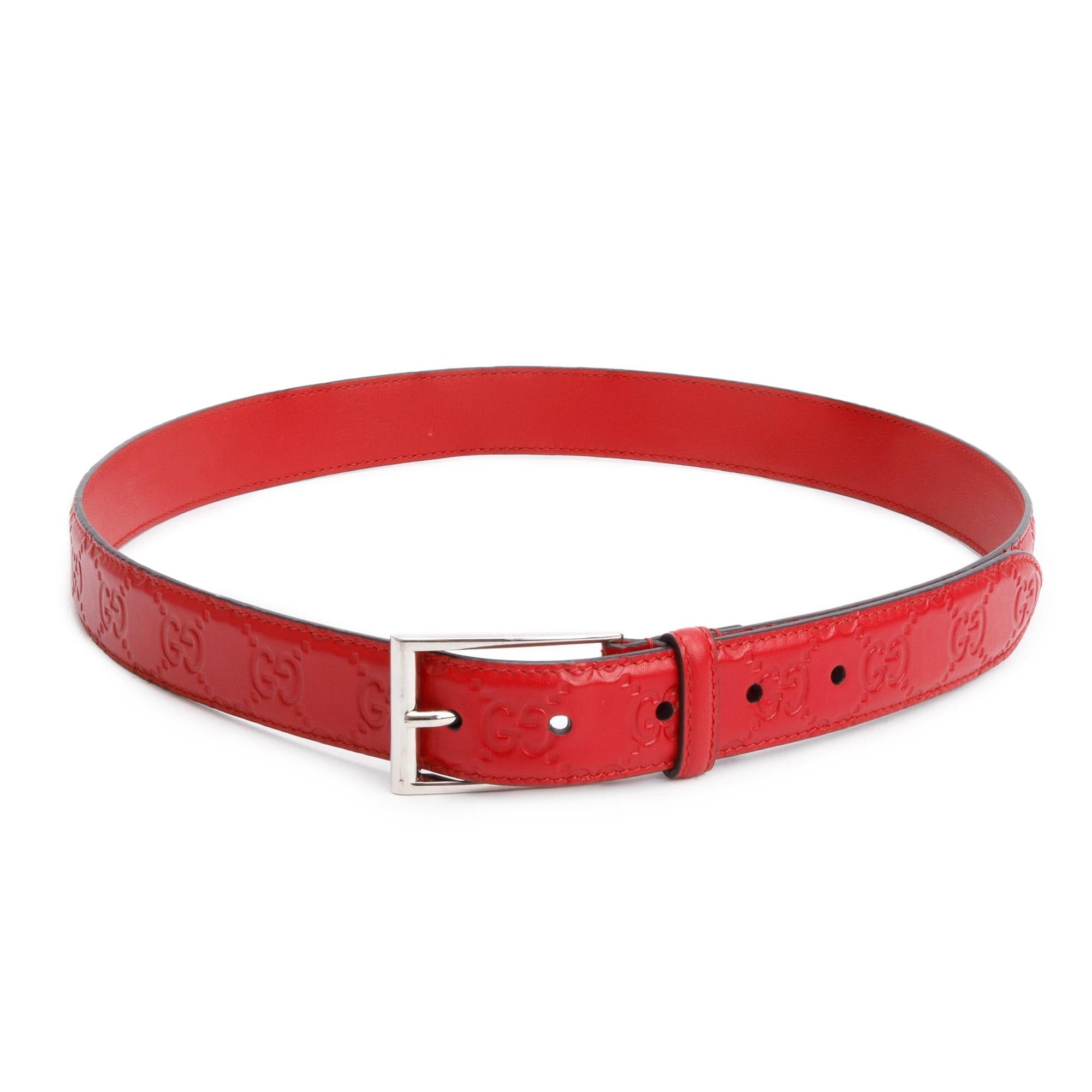 Gucci Red Signature Leather Tang Buckle 30 MM Belt 90 36