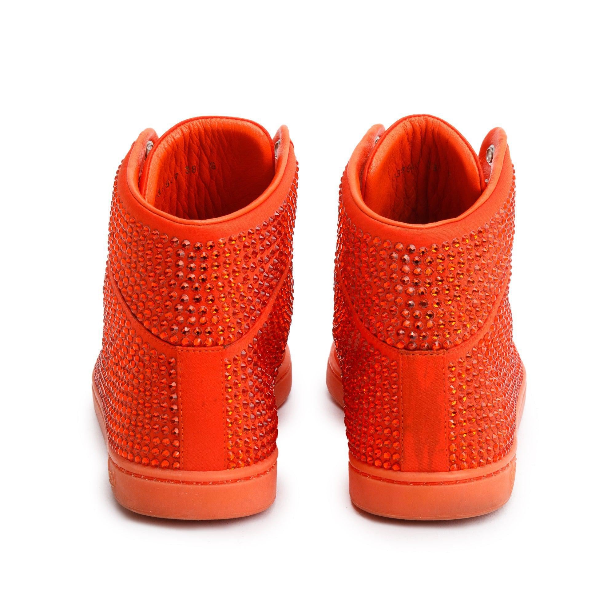 Gucci Red Suede Crystal Embellished High Top Sneakers, Size 38 w/ Box