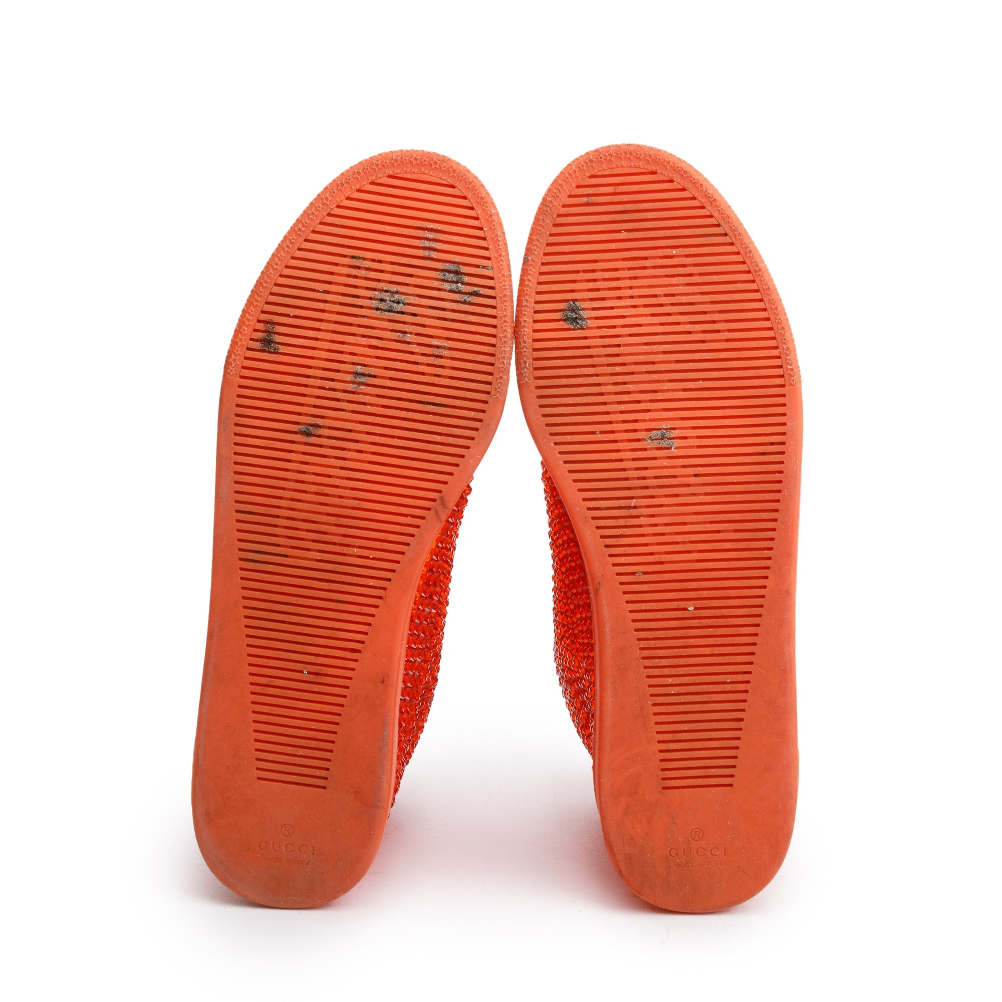 Gucci Red Suede Crystal Embellished High Top Sneakers, Size 38 w/ Box