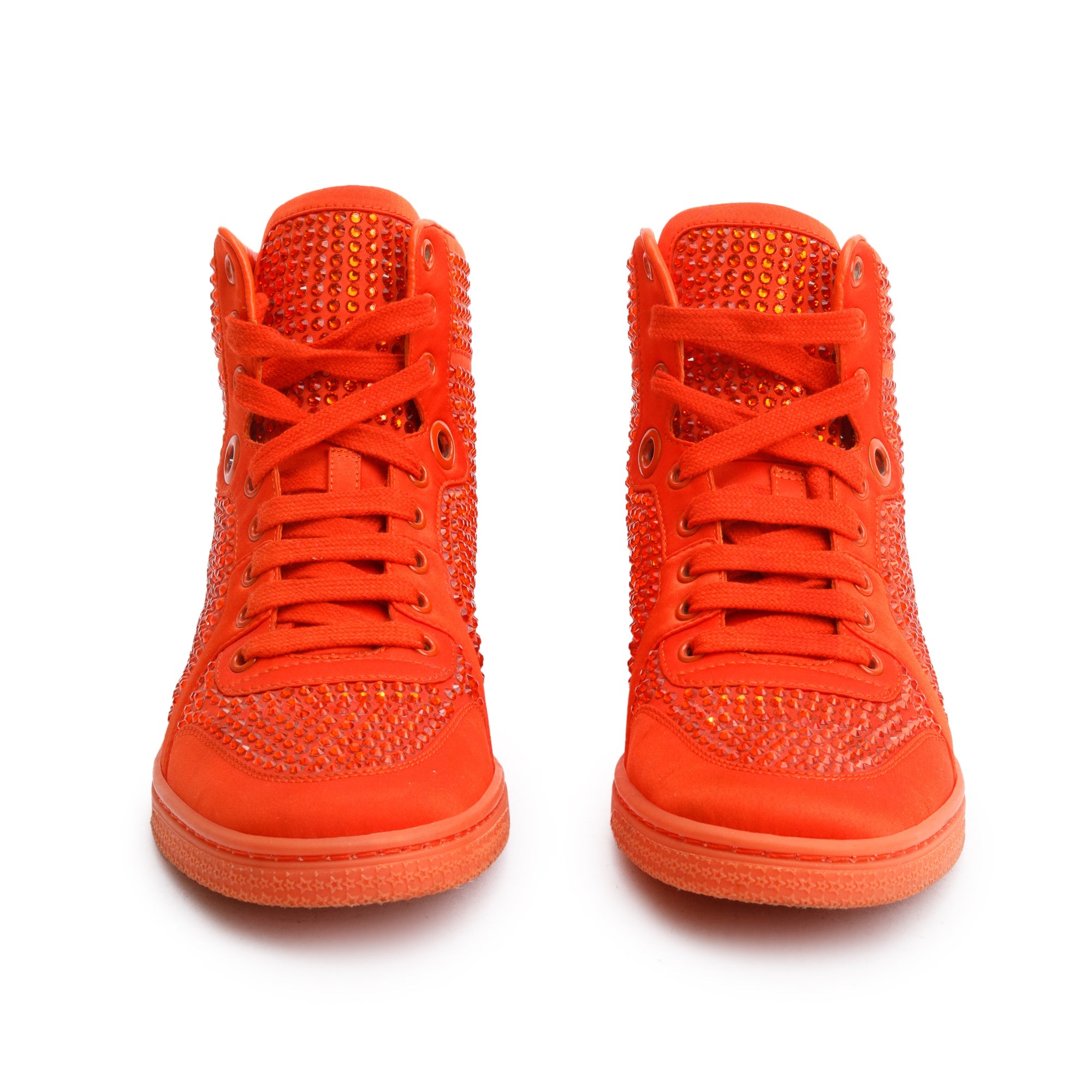 Gucci Red Suede Crystal Embellished High Top Sneakers, Size 38 w/ Box