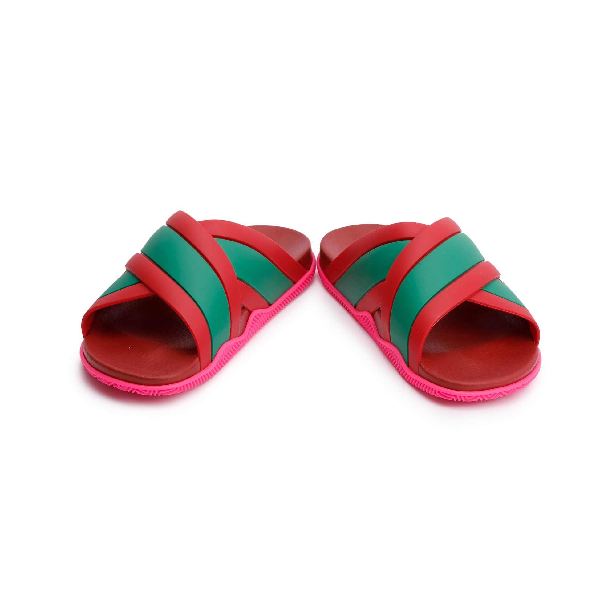 Gucci Red/Green Web Striped Rubber Slide Sandals, Size 37 w/ Box