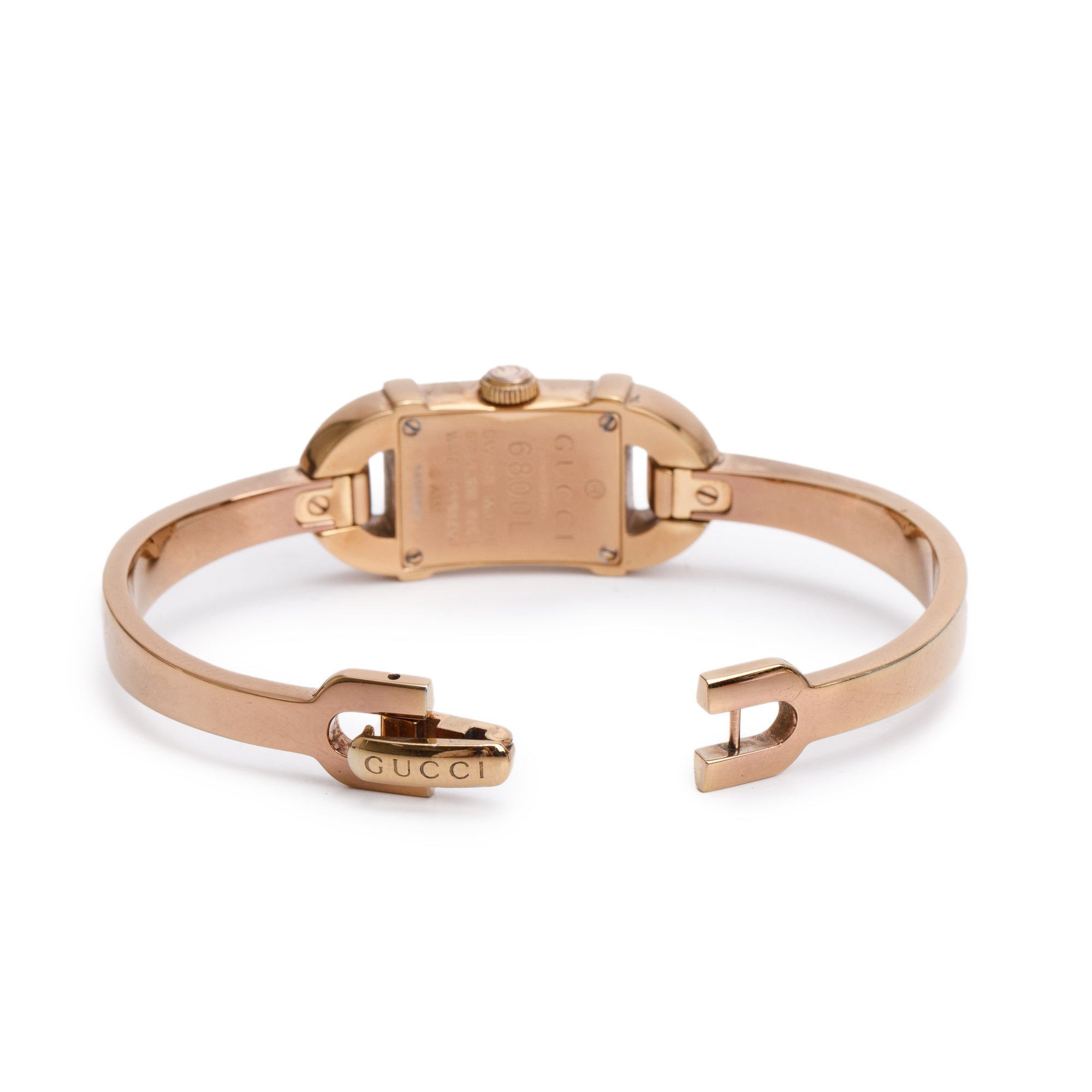 Gucci Rose Gold Plated Stainless Steel 6800 Series 16 MM Watch GG Mother of Pearl Dial