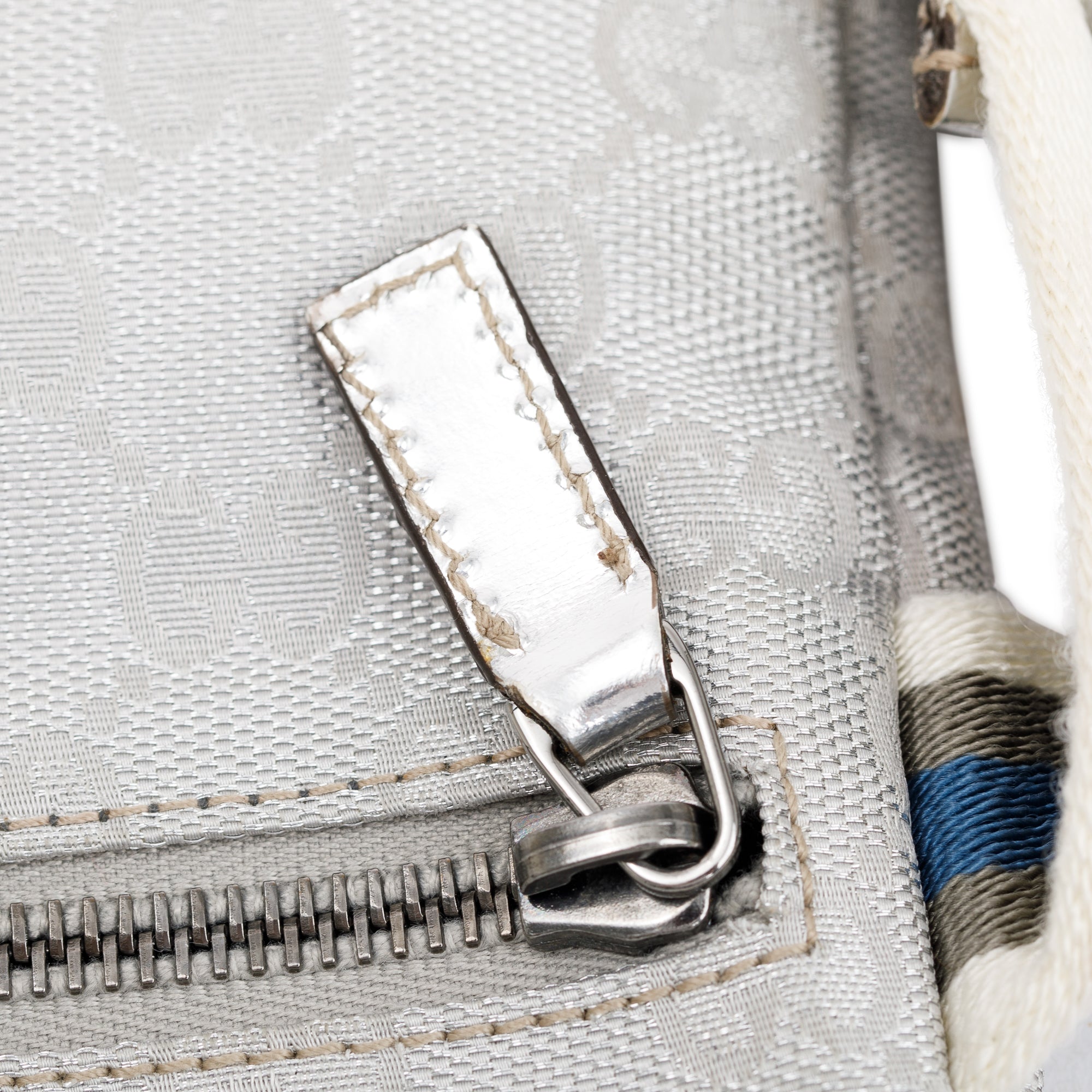 Gucci Silver Leather GG Canvas Web Double Pocket Small Belt Bag