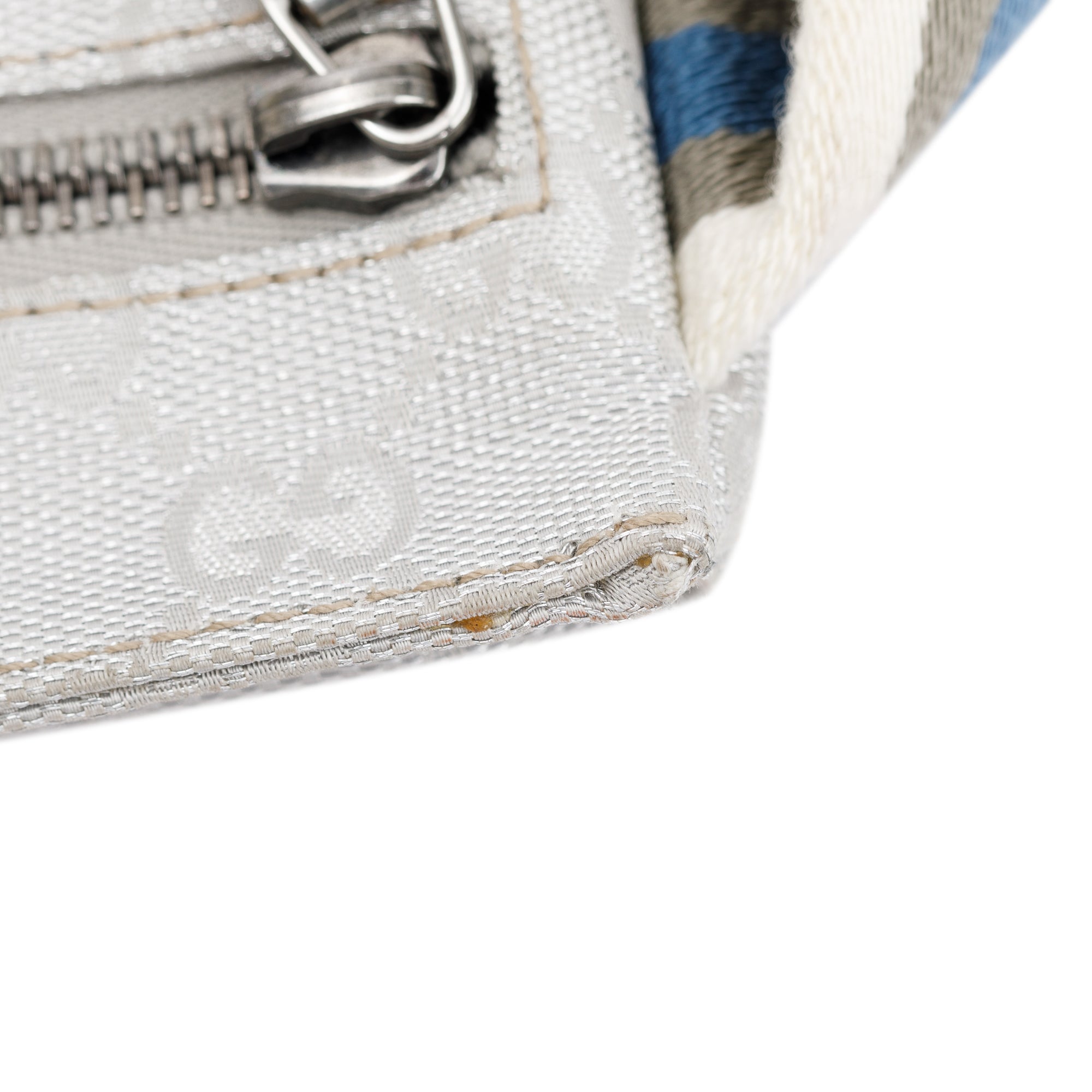 Gucci Silver Leather GG Canvas Web Double Pocket Small Belt Bag