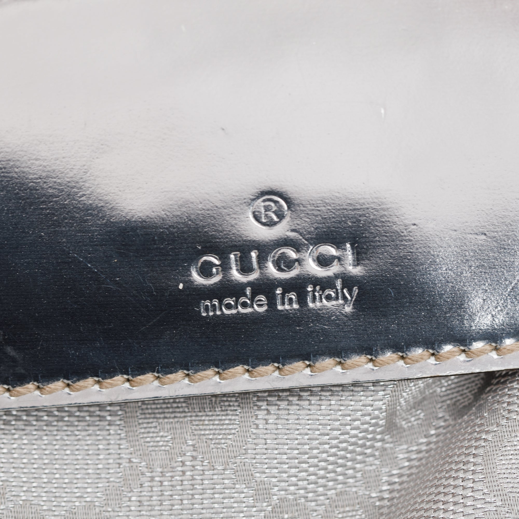 Gucci Silver Leather GG Canvas Web Double Pocket Small Belt Bag