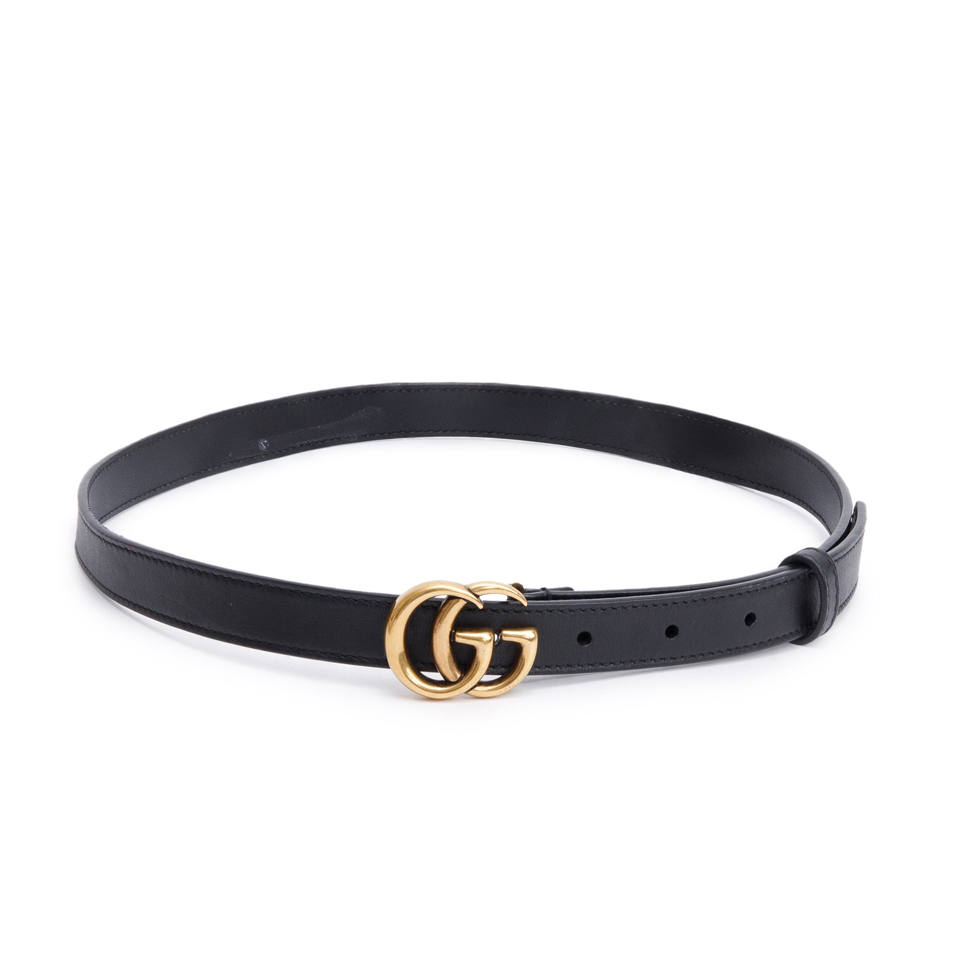 Gucci Skinny Black Leather Belt with Double G Buckle 75 30