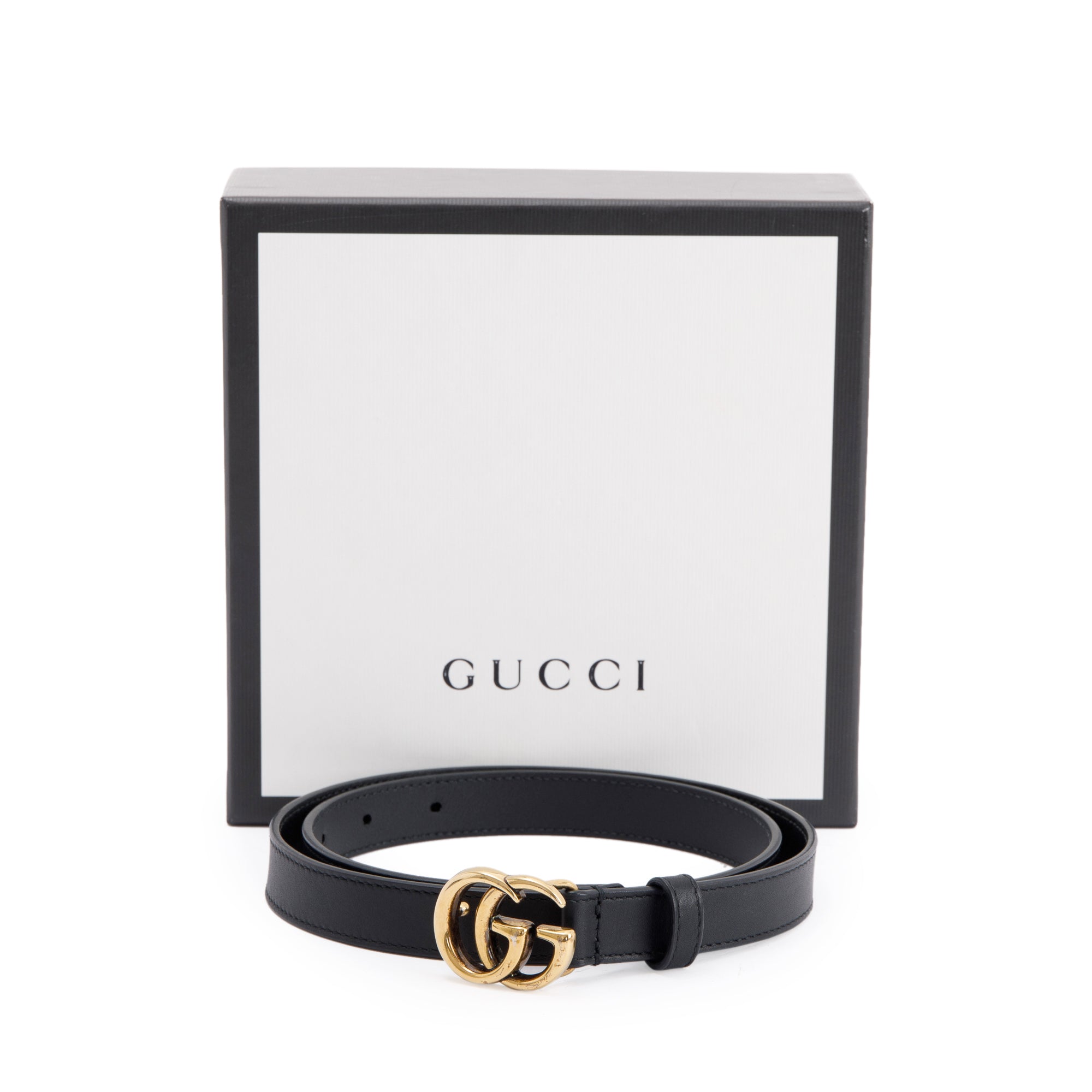 Gucci Skinny Leather Belt with Double G Buckle w/ Box