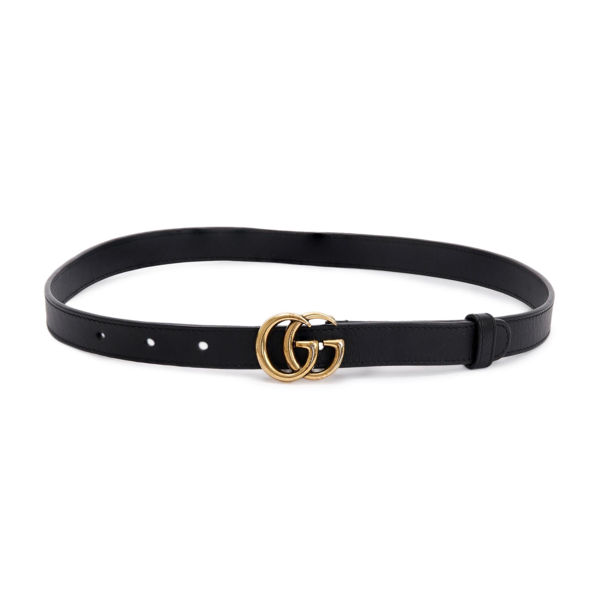Gucci Skinny Leather Belt with Double G Buckle