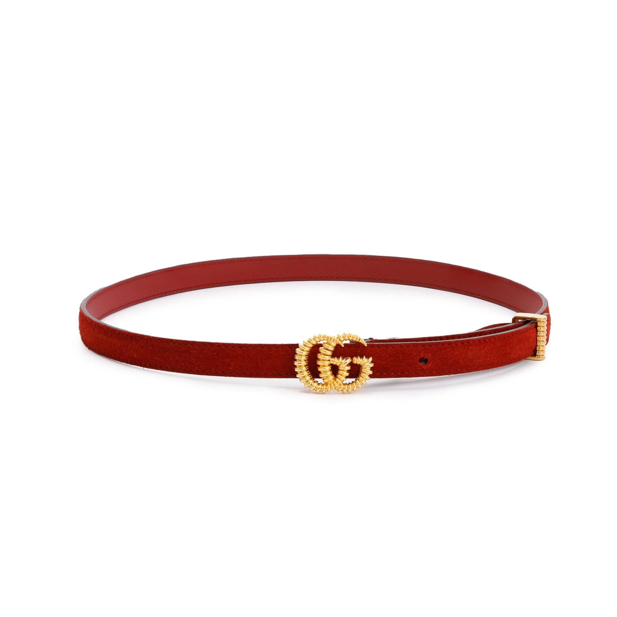 Gucci Skinny Marmont Red Suede Torchon Buckle Belt, 70 28 w/ Box