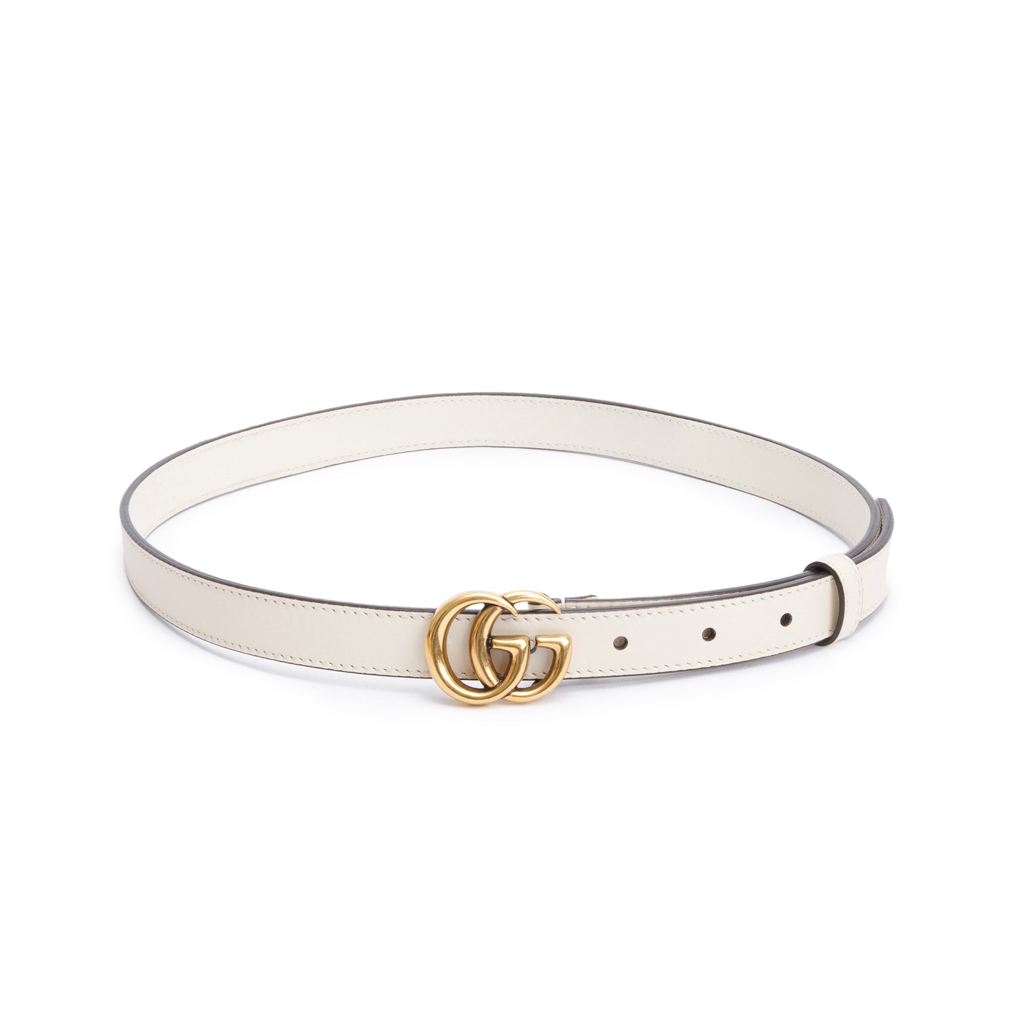 Gucci Skinny White Leather Belt with Double G Buckle, 75 30