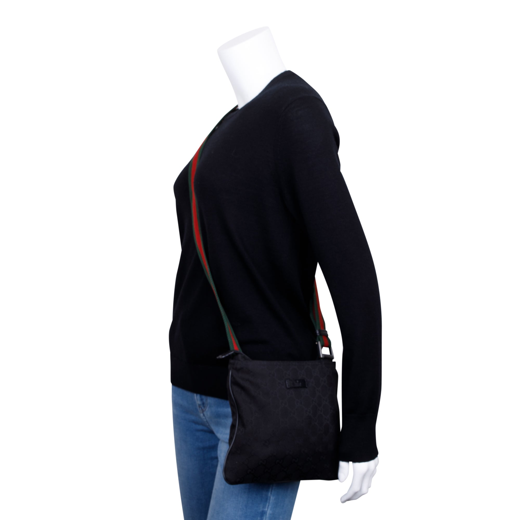 Gucci Small Black GG Canvas Web Messenger Bag