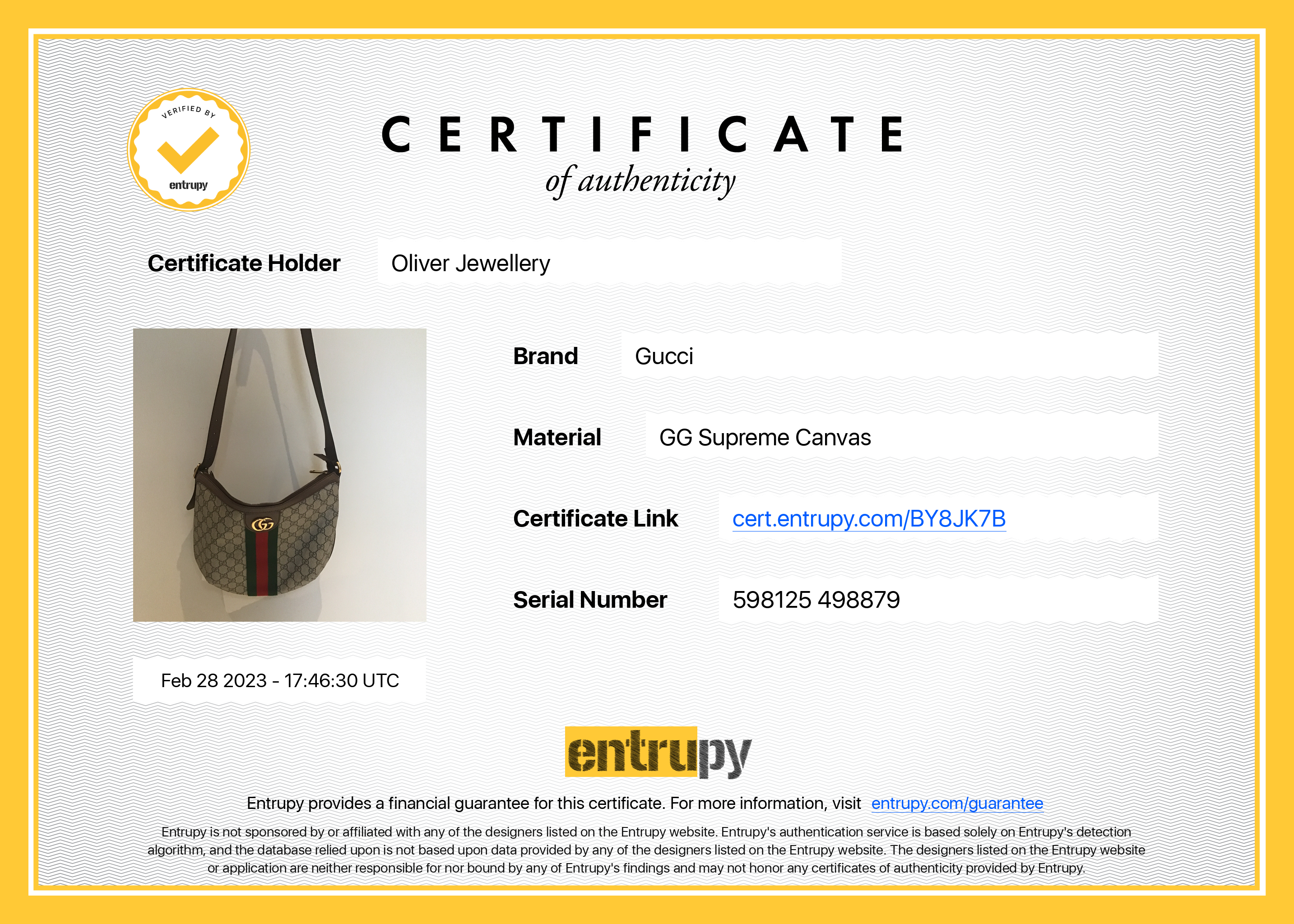 Gucci Small Ophidia GG Supreme Shoulder Bag w/ Box