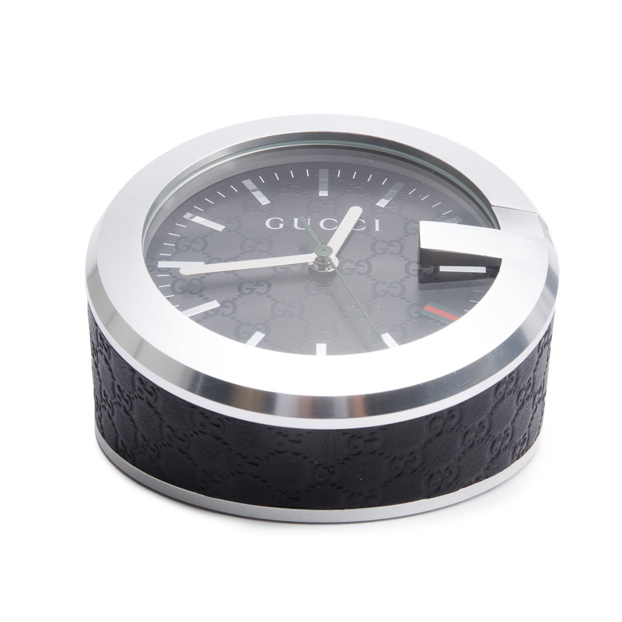 Gucci Stainless Steel & Black Guccissima Leather 210 G-Clock