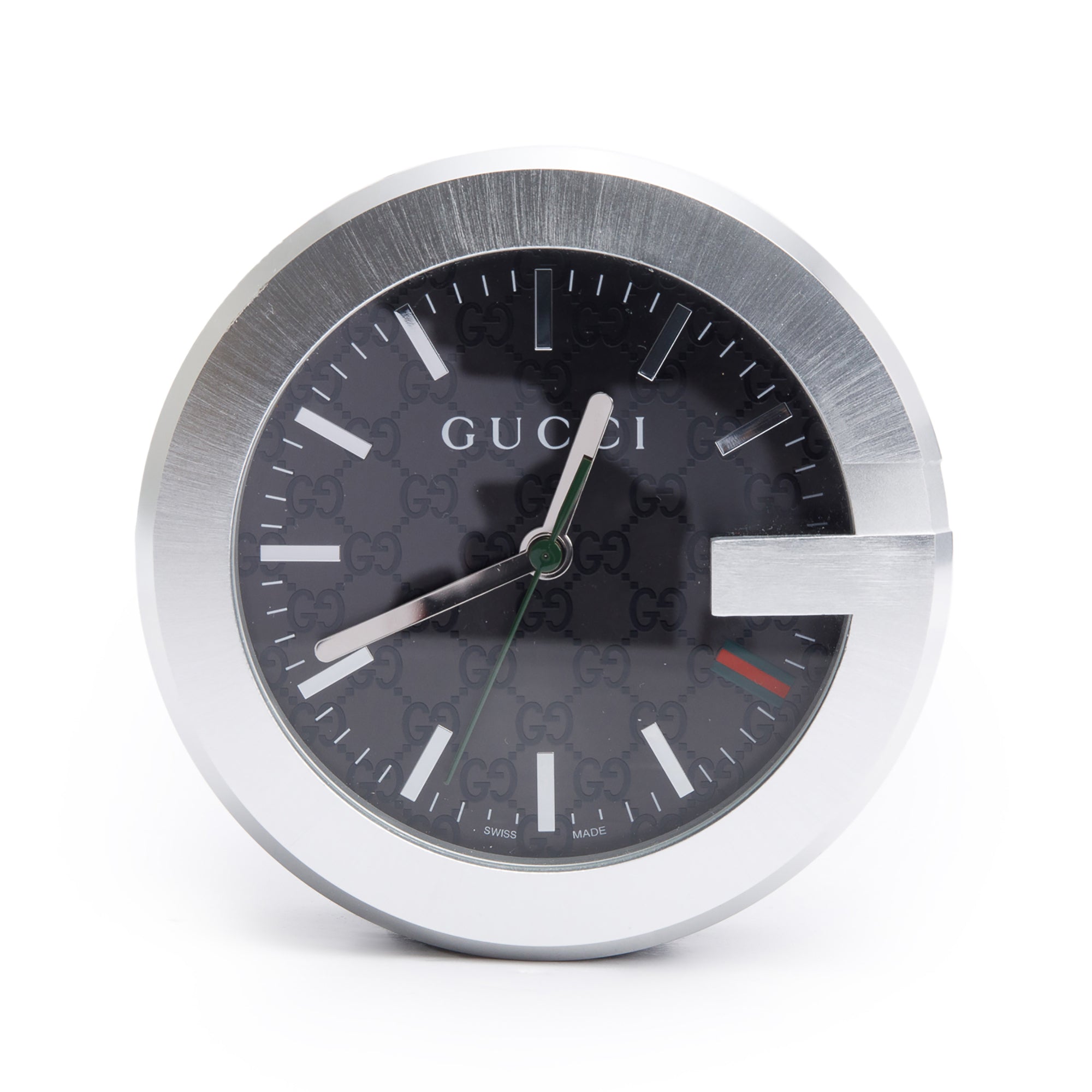 Gucci Stainless Steel & Black Guccissima Leather 210 G-Clock