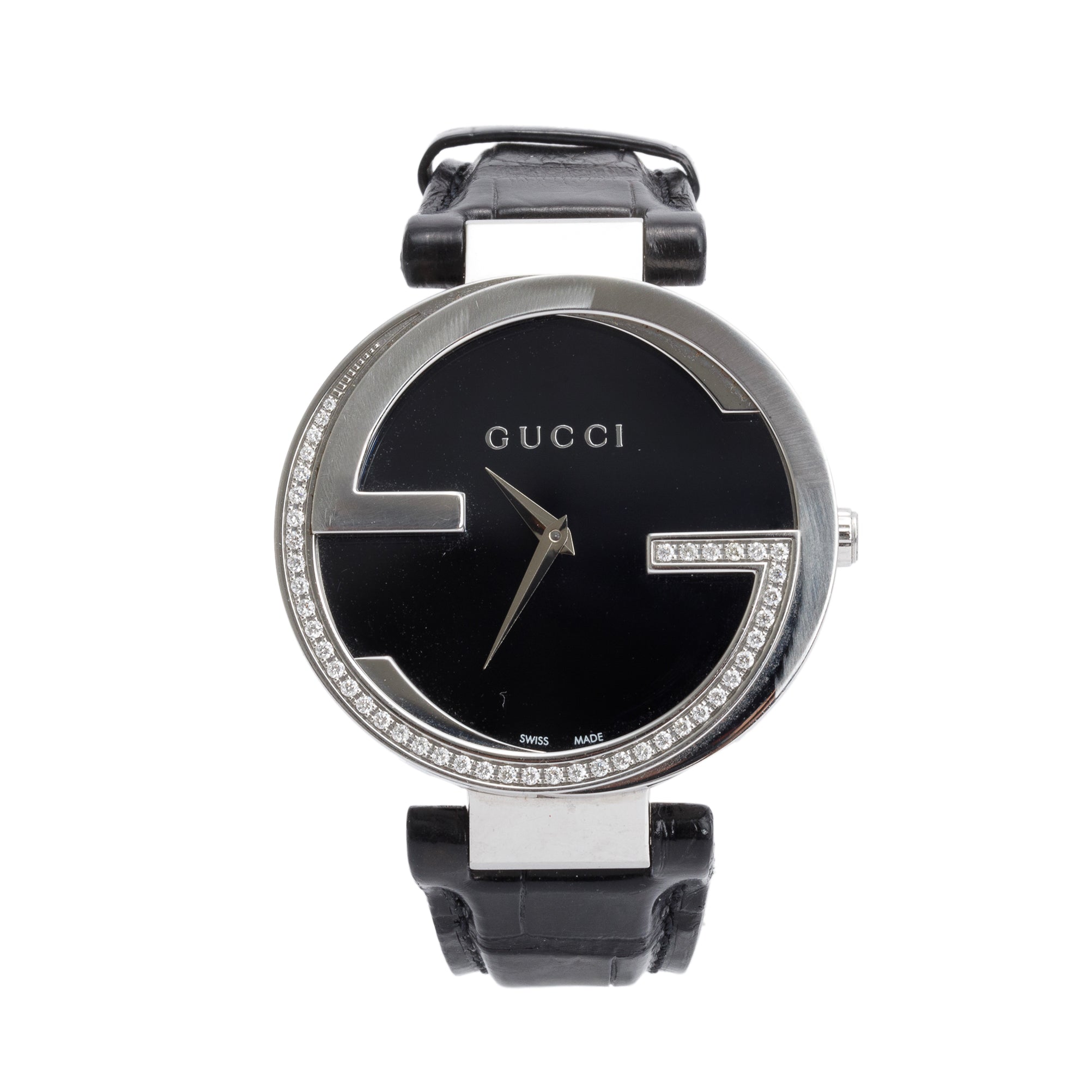 Gucci Stainless Steel Diamond Bezel Interlocking G 37 MM Watch