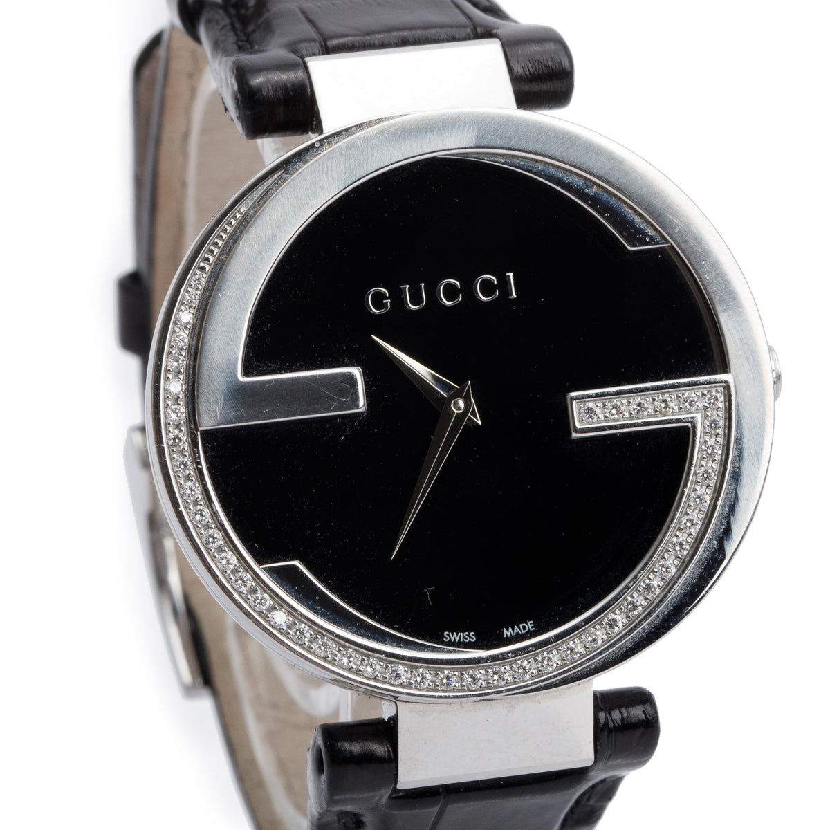 Gucci Stainless Steel Diamond Bezel Interlocking G 37 MM Watch