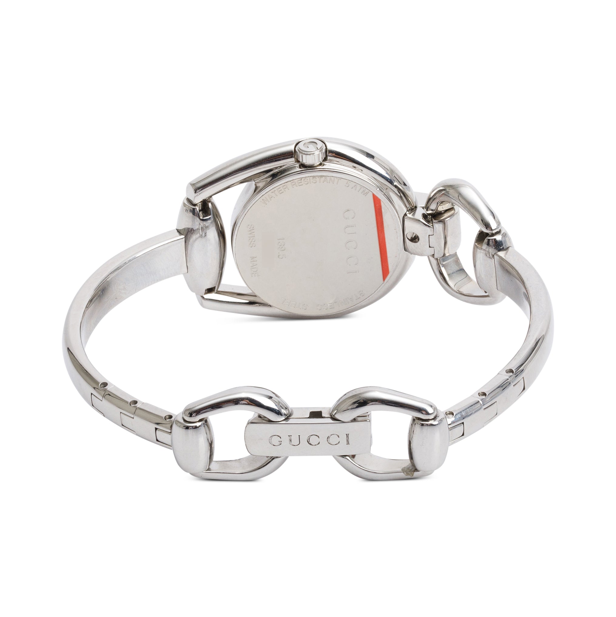 Gucci Stainless Steel Diamond Bezel Mother of Pearl Dial Horsebit 28 MM Quartz Watch