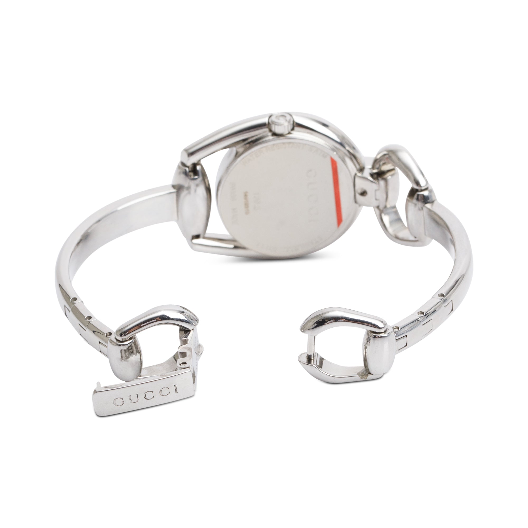 Gucci Stainless Steel Diamond Bezel Mother of Pearl Dial Horsebit 28 MM Quartz Watch