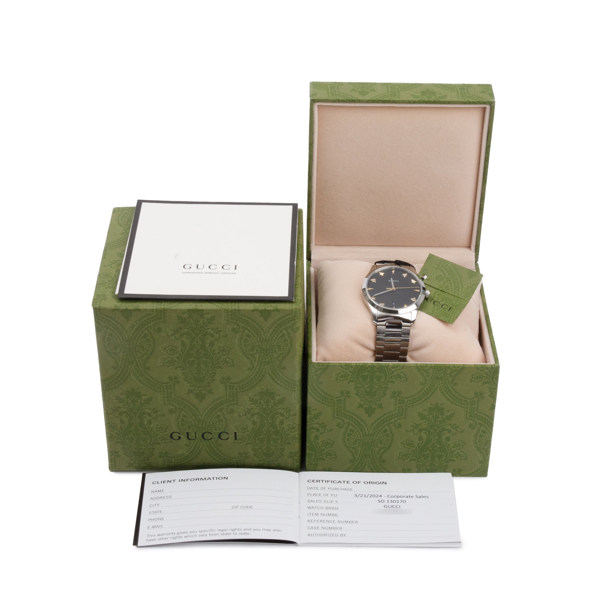 Gucci Stainless Steel G-Timeless 38 MM Watch w/ Box & Papers