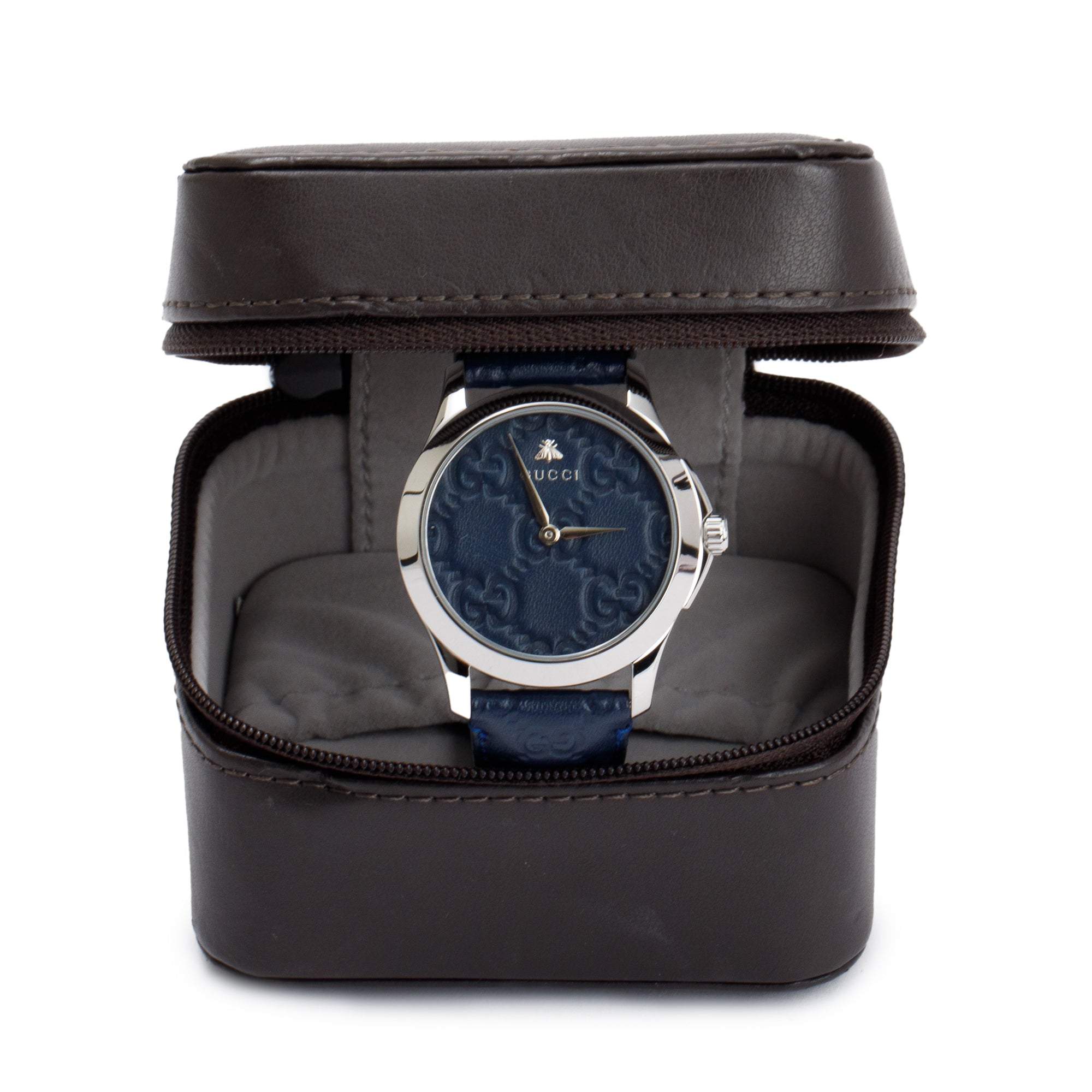 Gucci Stainless Steel G-Timeless 38MM Navy Signature Leather Watch w/ Case