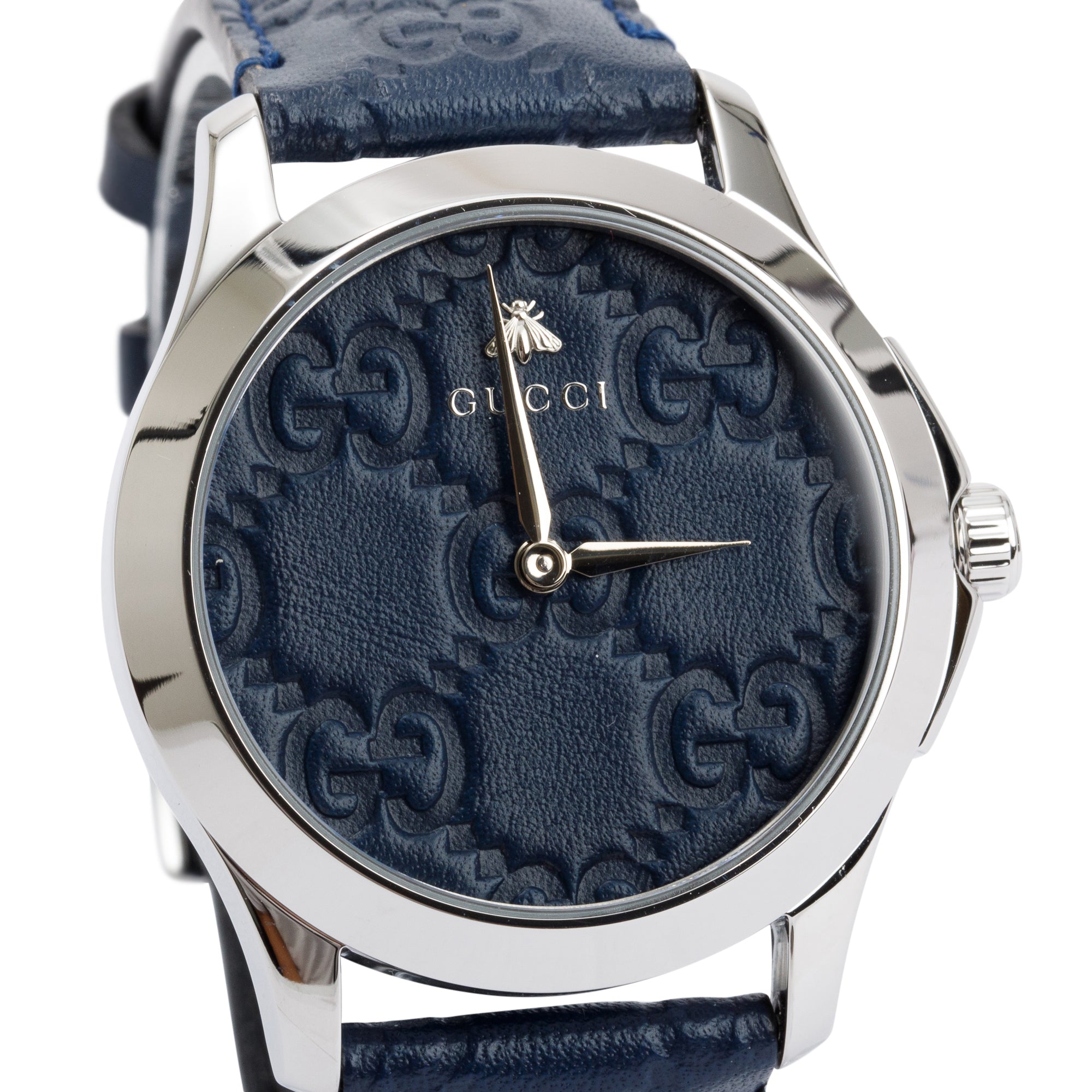 Gucci Stainless Steel G-Timeless 38MM Navy Signature Leather Watch w/ Case