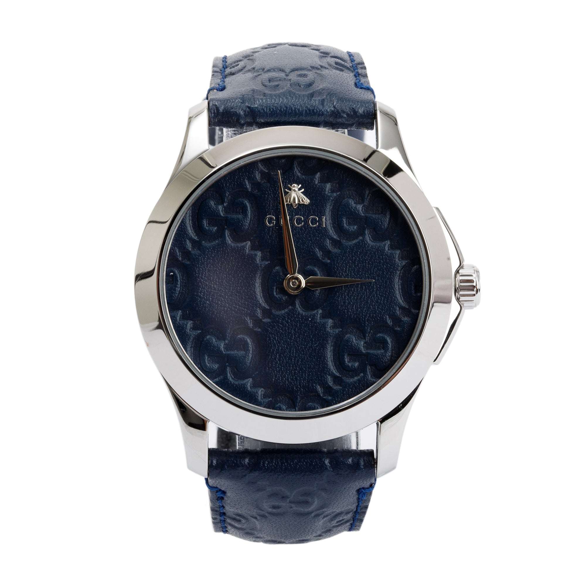 Gucci Stainless Steel G-Timeless 38MM Navy Signature Leather Watch w/ Case