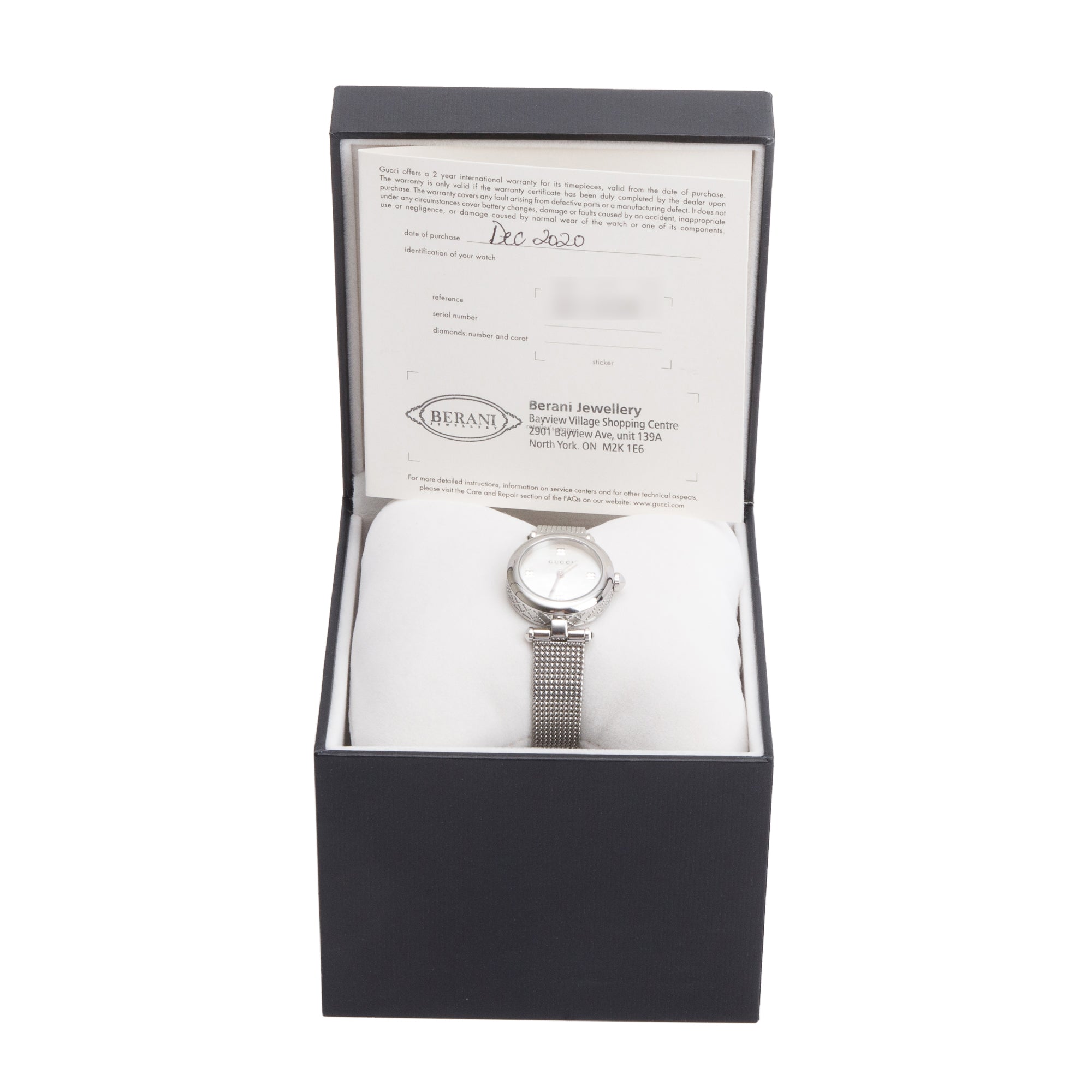 Gucci Stainless Steel Mother of Pearl Dial Diamantissima 27 MM Watch 141.5 w/ Box