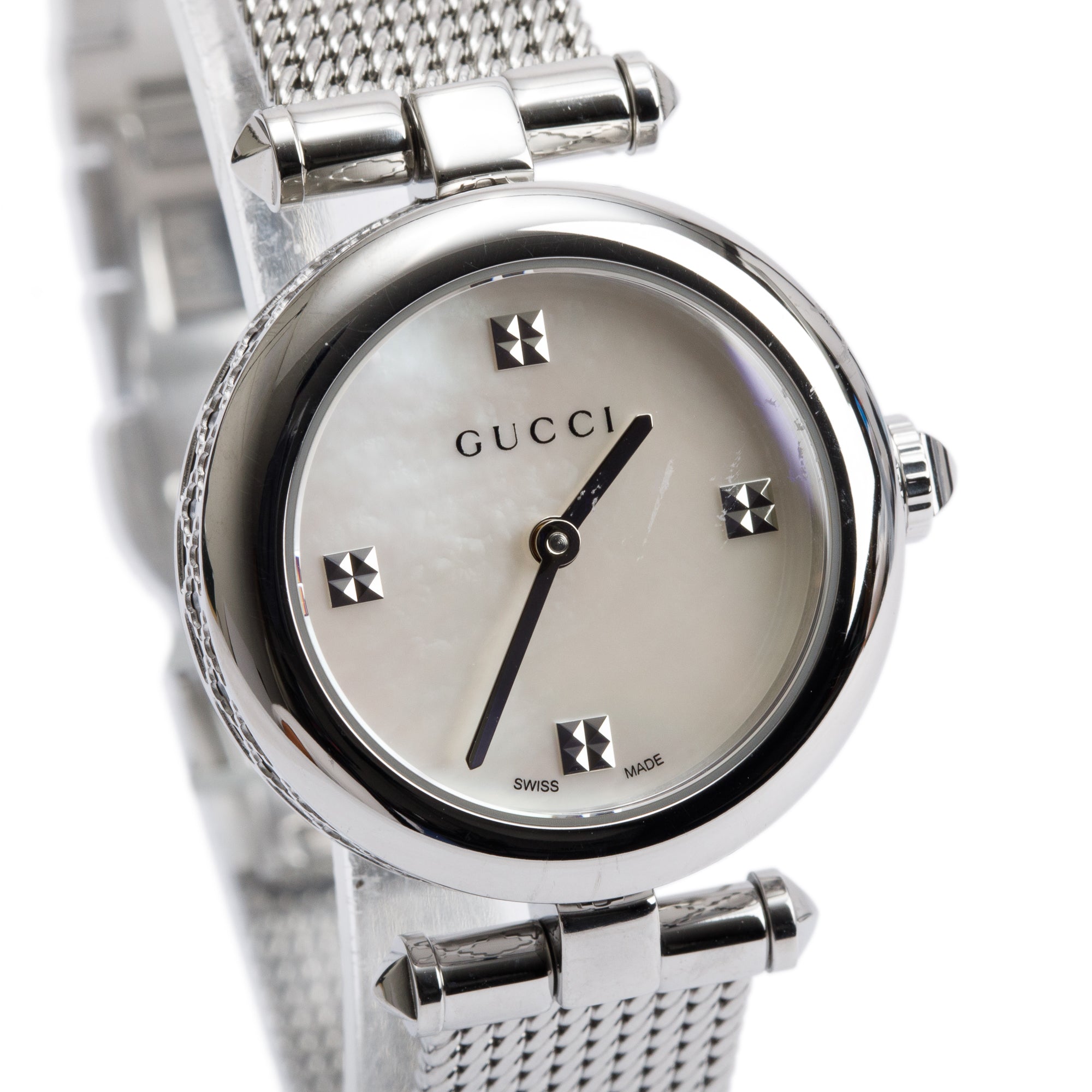 Gucci Stainless Steel Mother of Pearl Dial Diamantissima 27 MM Watch 141.5 w/ Box
