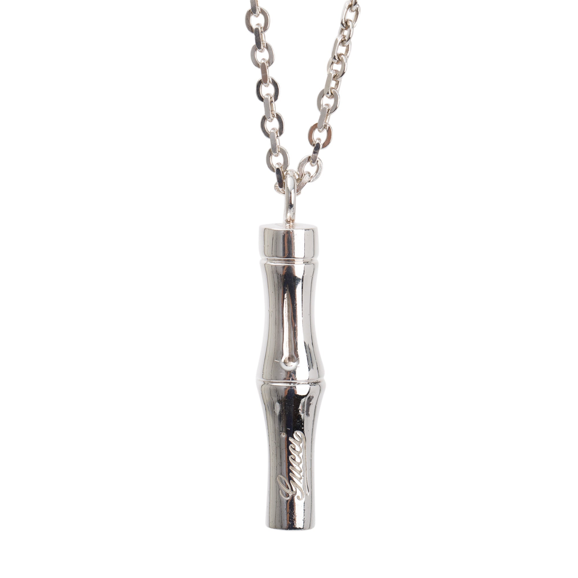 Gucci Sterling Silver Bamboo Pendant Necklace