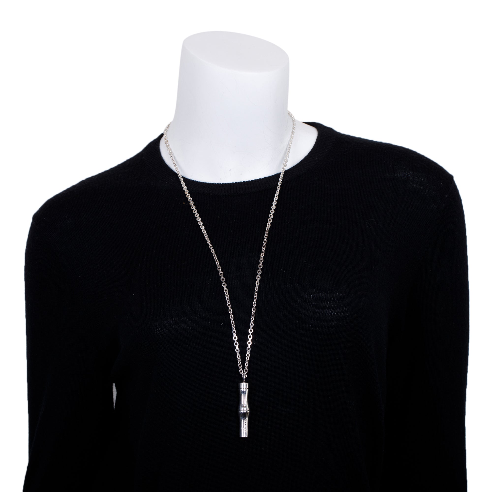 Gucci Sterling Silver Bamboo Pendant Necklace