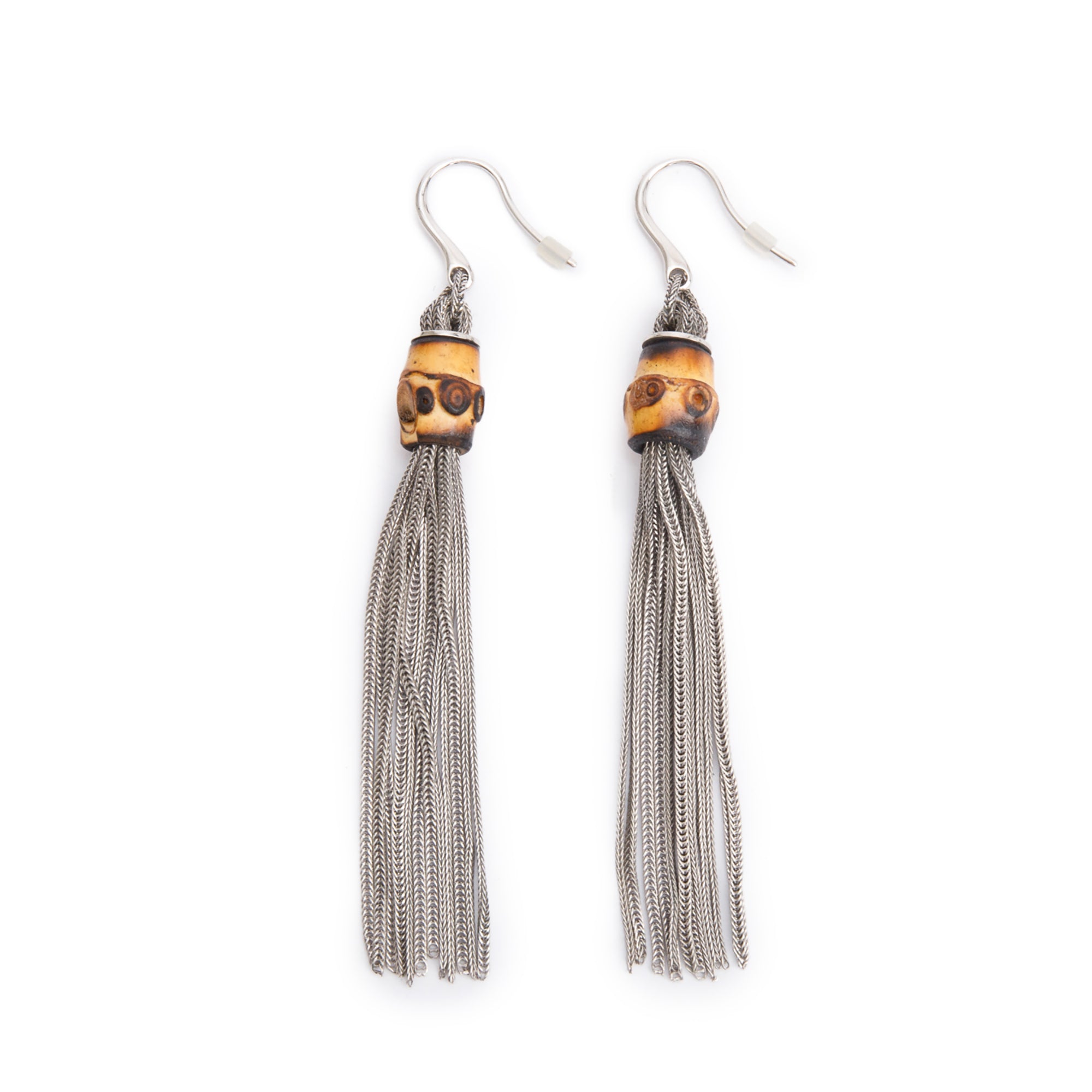 Gucci Sterling Silver Bamboo Tassel Earrings