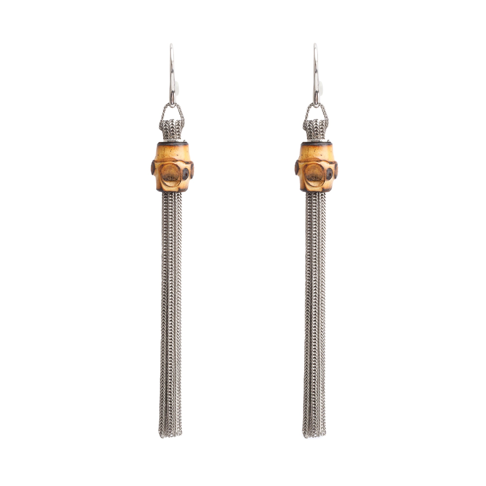 Gucci Sterling Silver Bamboo Tassel Earrings