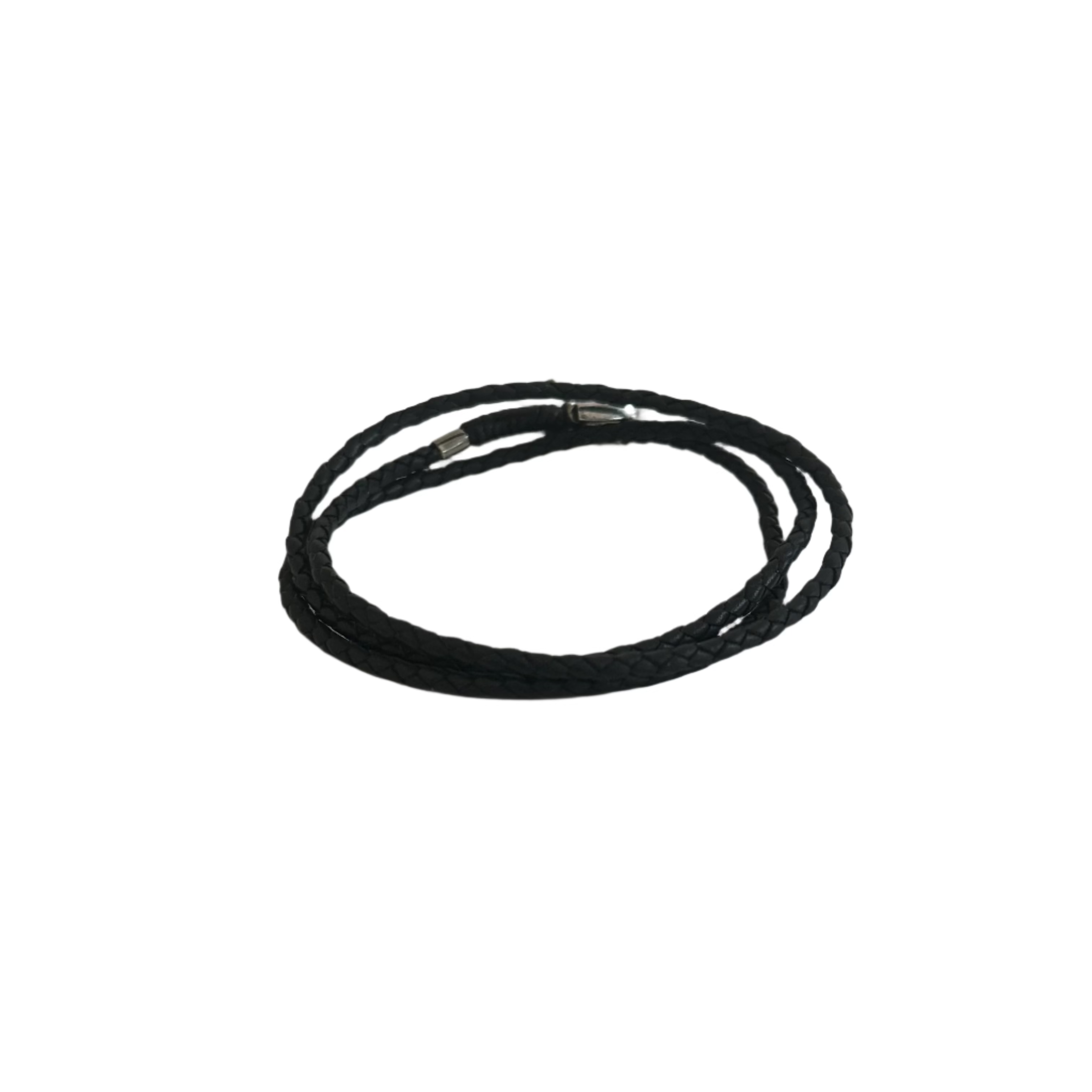 Gucci Sterling Silver Black Woven Leather Horsebit Wrap Bracelet