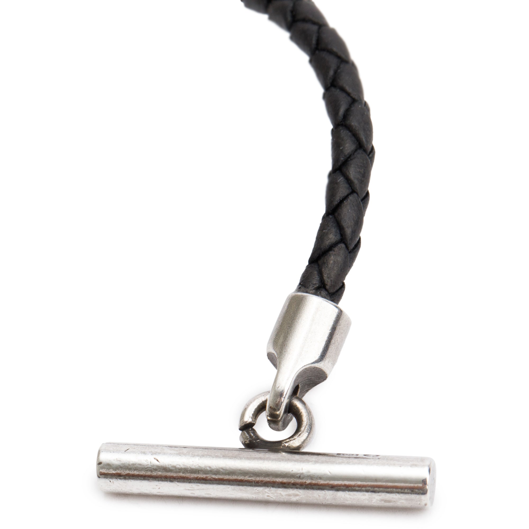 Gucci Sterling Silver Black Woven Leather Horsebit Wrap Bracelet