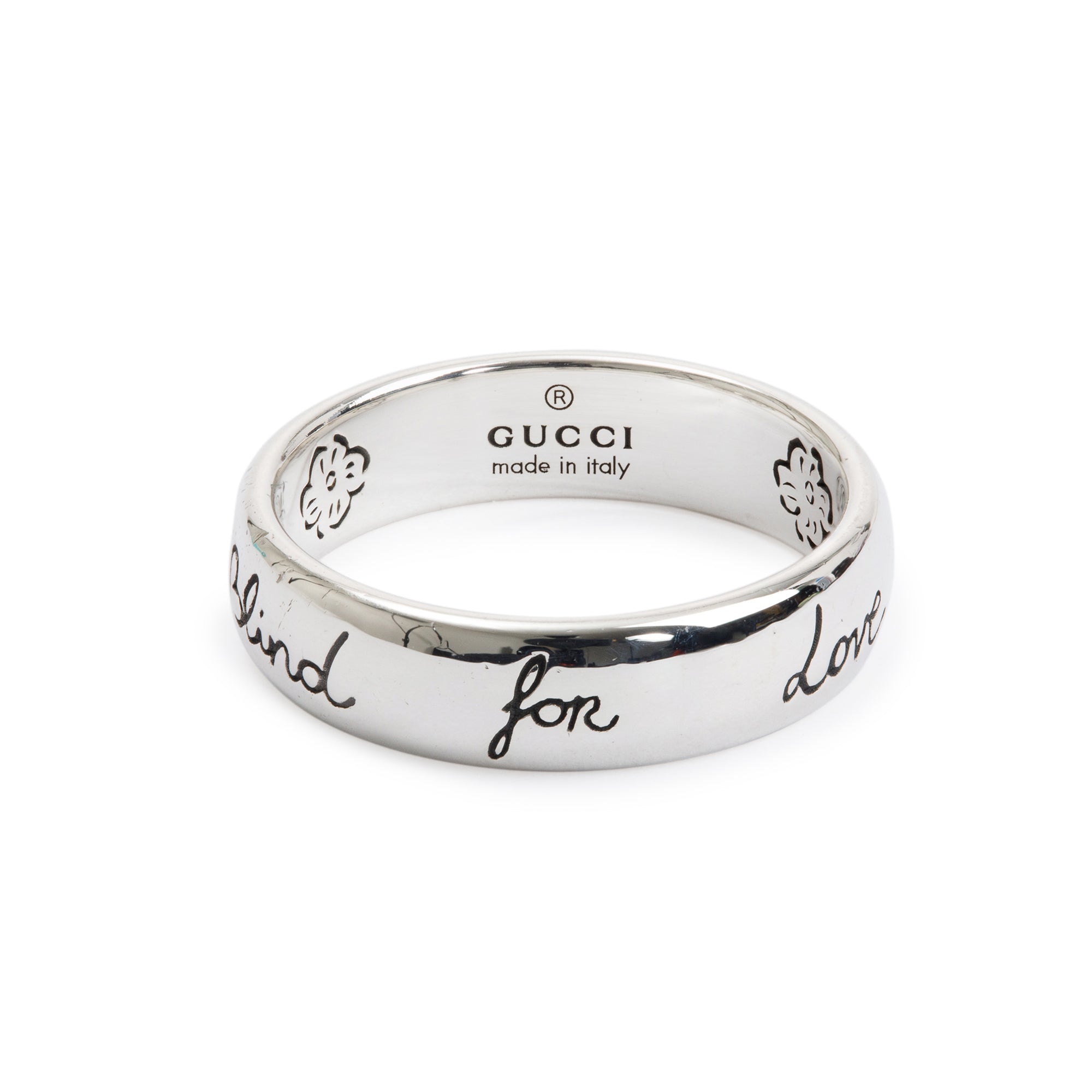 Gucci Sterling Silver Blind for Love 5 MM Band Ring, Size 14 6.75