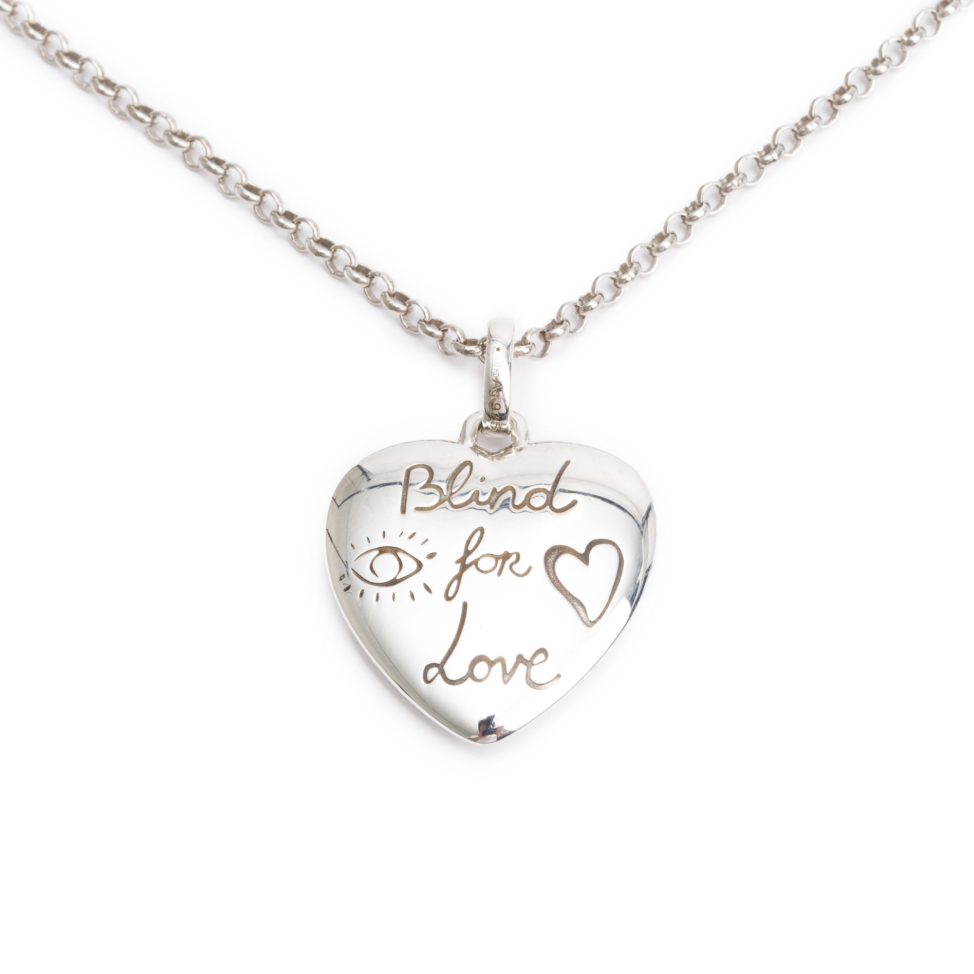 Gucci Sterling Silver Blind for Love Heart Pendant Necklace