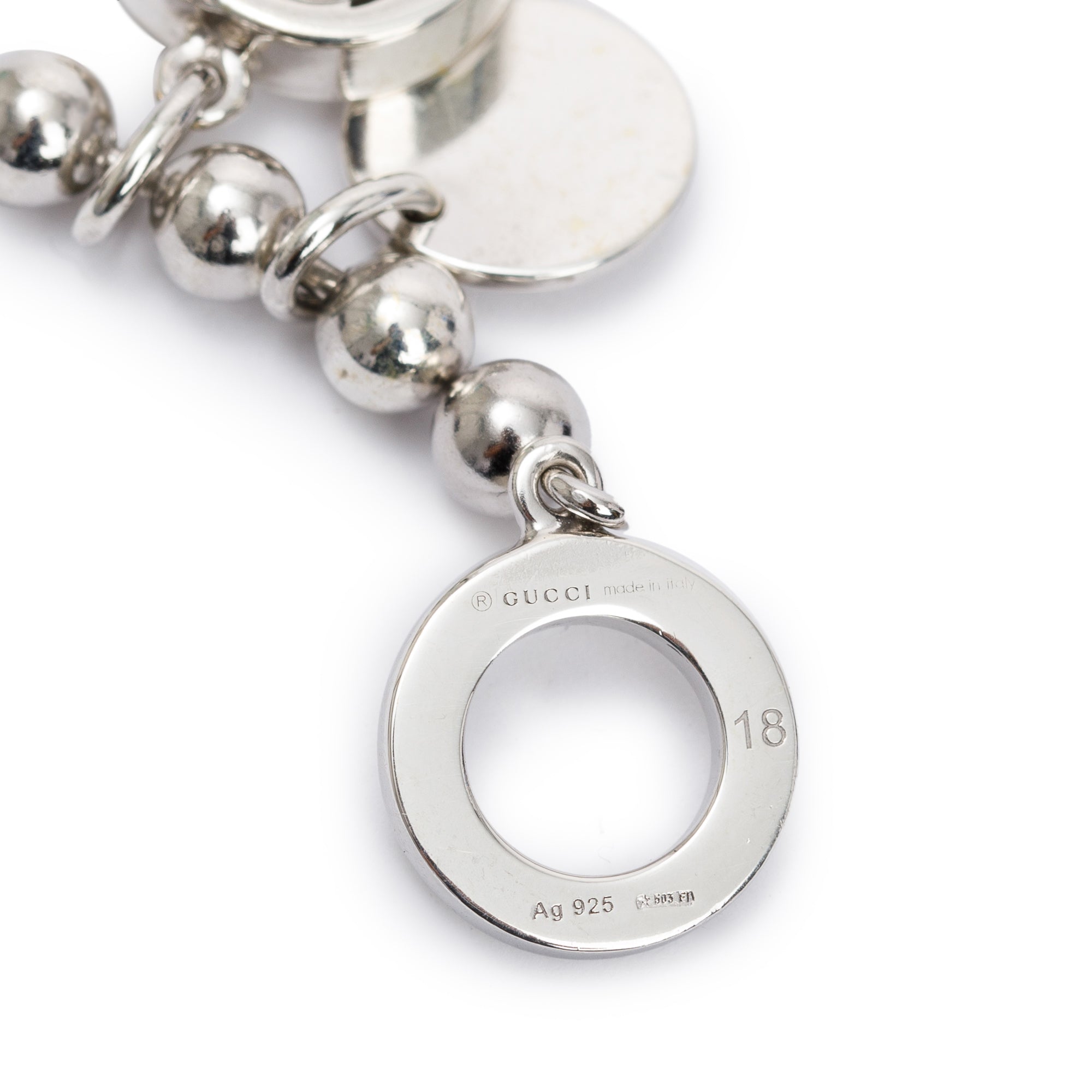 Gucci Sterling Silver Boule Chain & Charms Toggle Bracelet