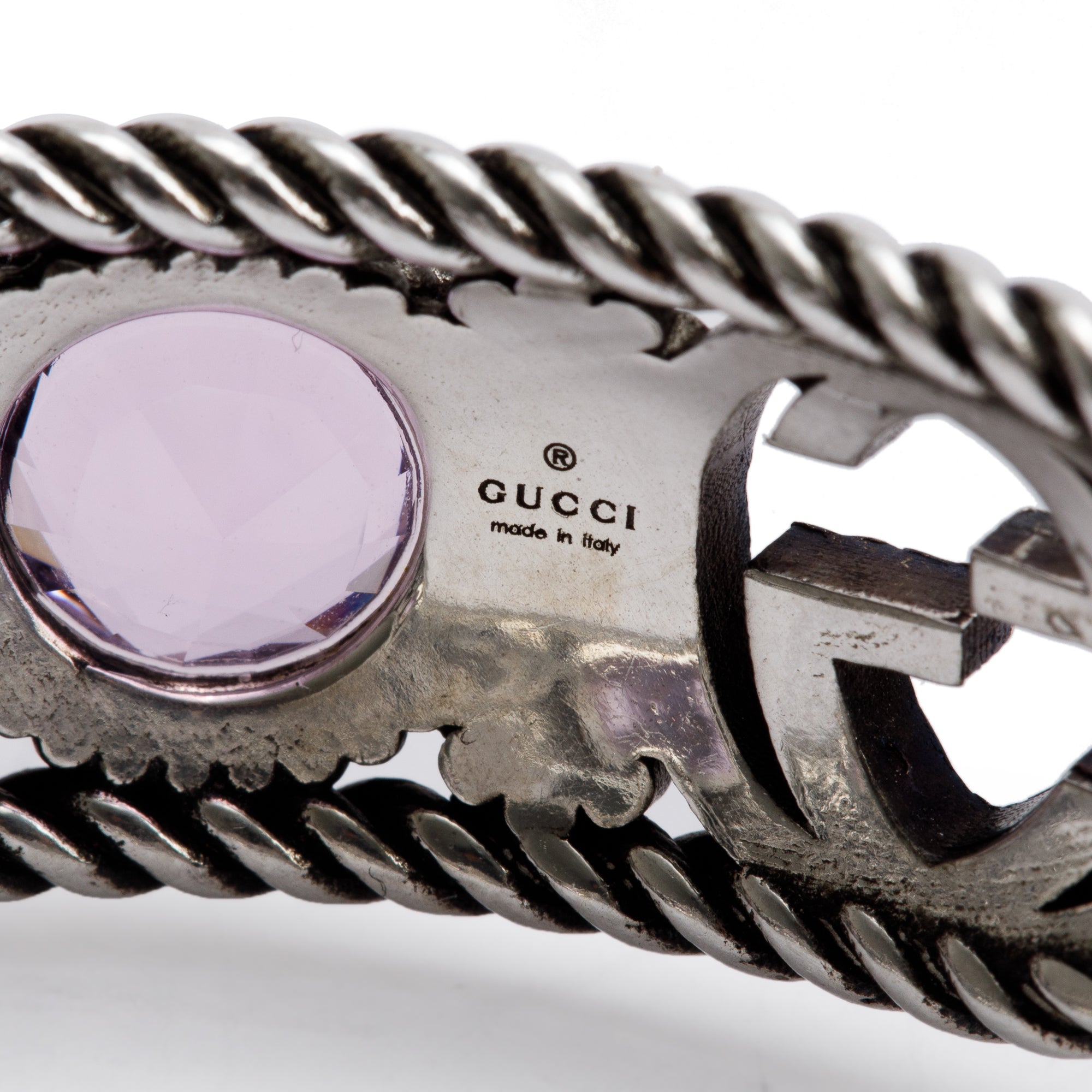 Gucci Sterling Silver Crystal Double G Cuff Bracelet