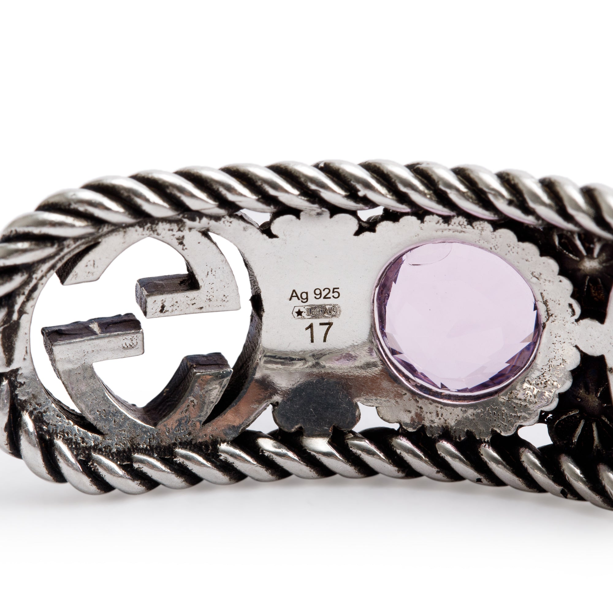 Gucci Sterling Silver Crystal Double G Cuff Bracelet