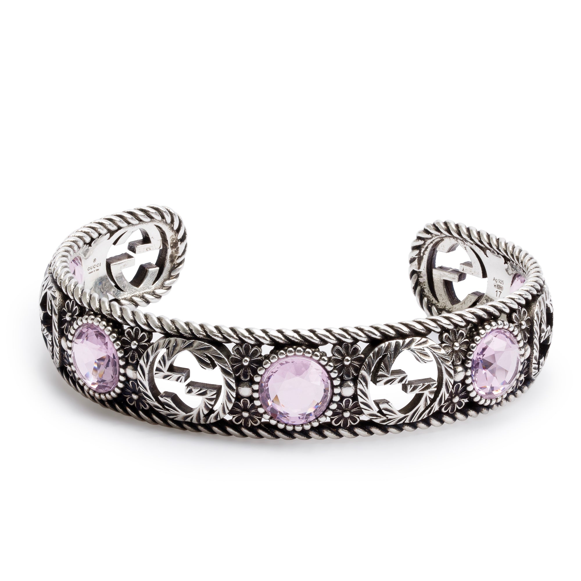 Gucci Sterling Silver Crystal Double G Cuff Bracelet