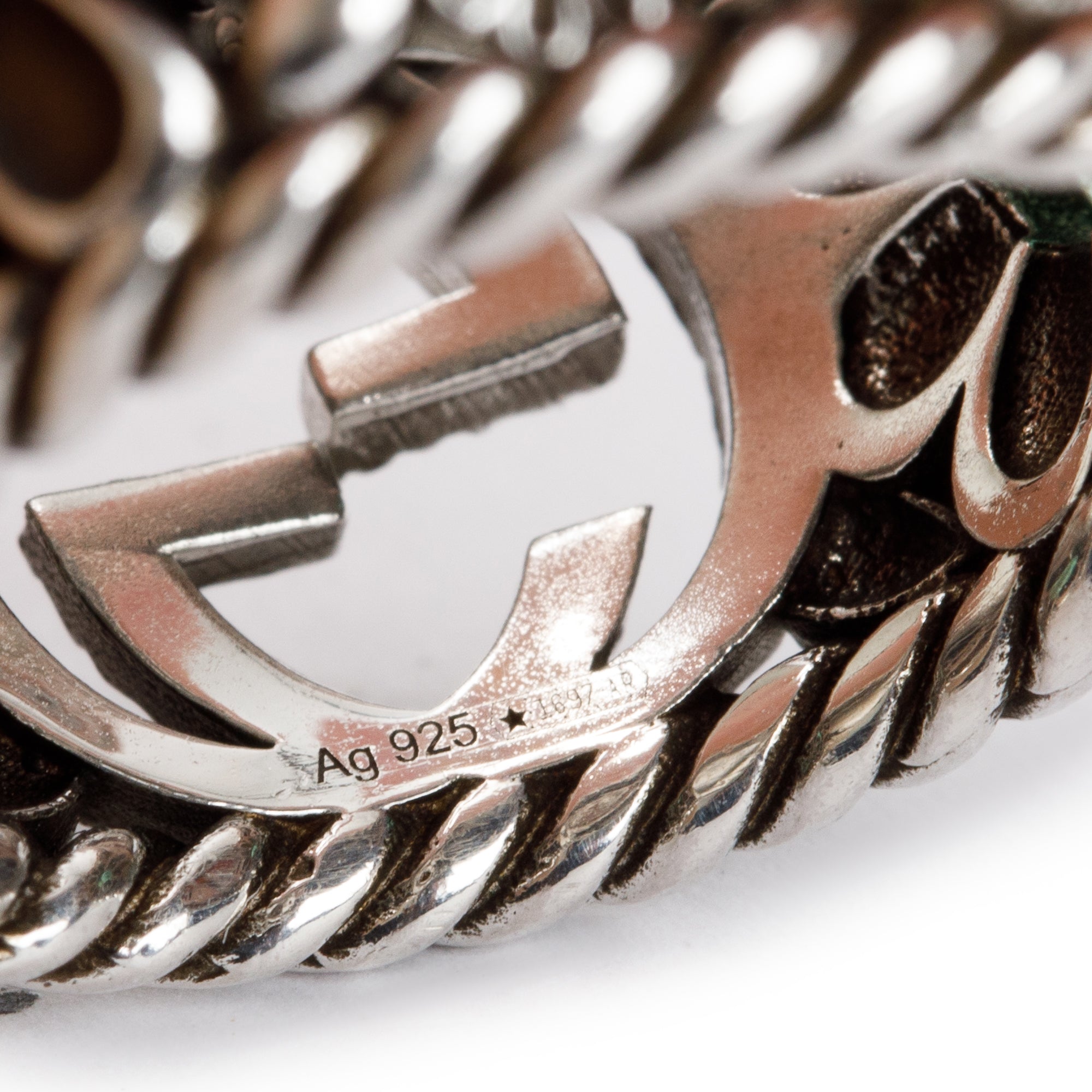 Gucci Sterling Silver Crystal Interlocking G Flower Ring, Size 16 7.5