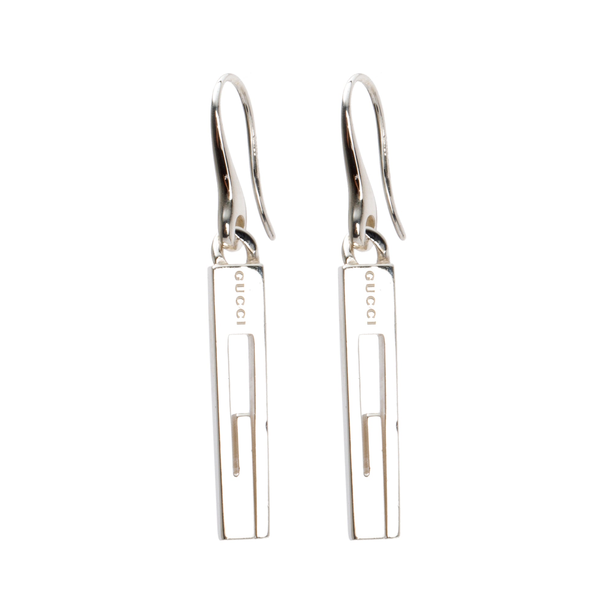 Gucci Sterling Silver Cut Out G Drop Hook Earrings