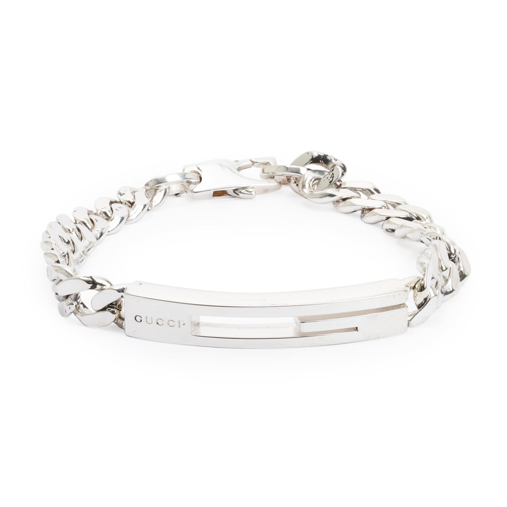 Gucci Sterling Silver Cut Out G ID Link Bracelet